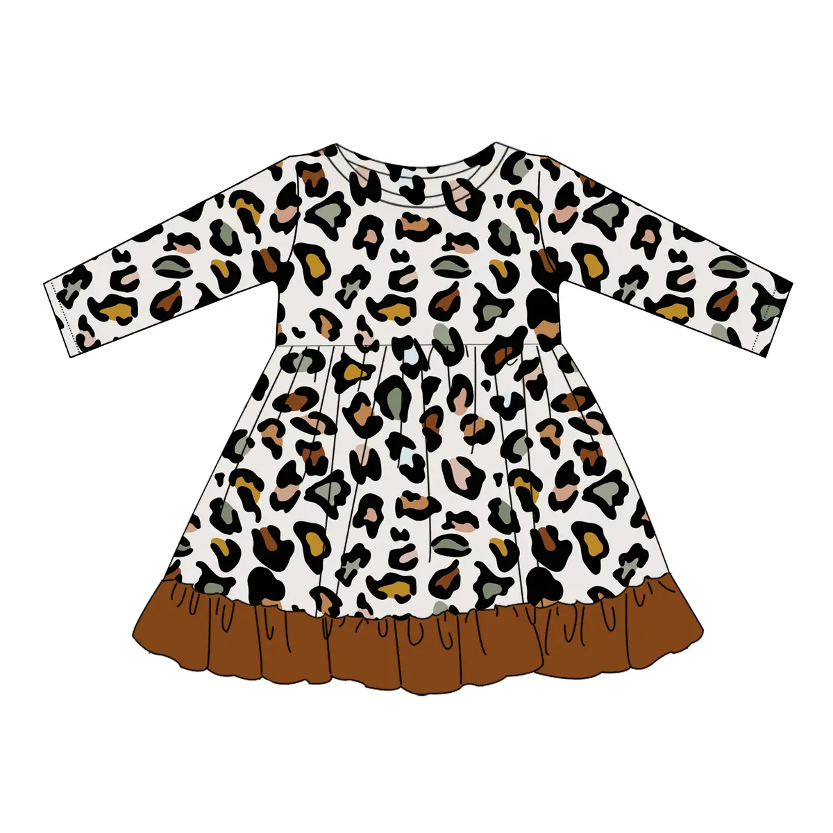 Custom moq 3 eta 7/8week moq 5 eta /4/5week Colorful leopard print long sleeve dress