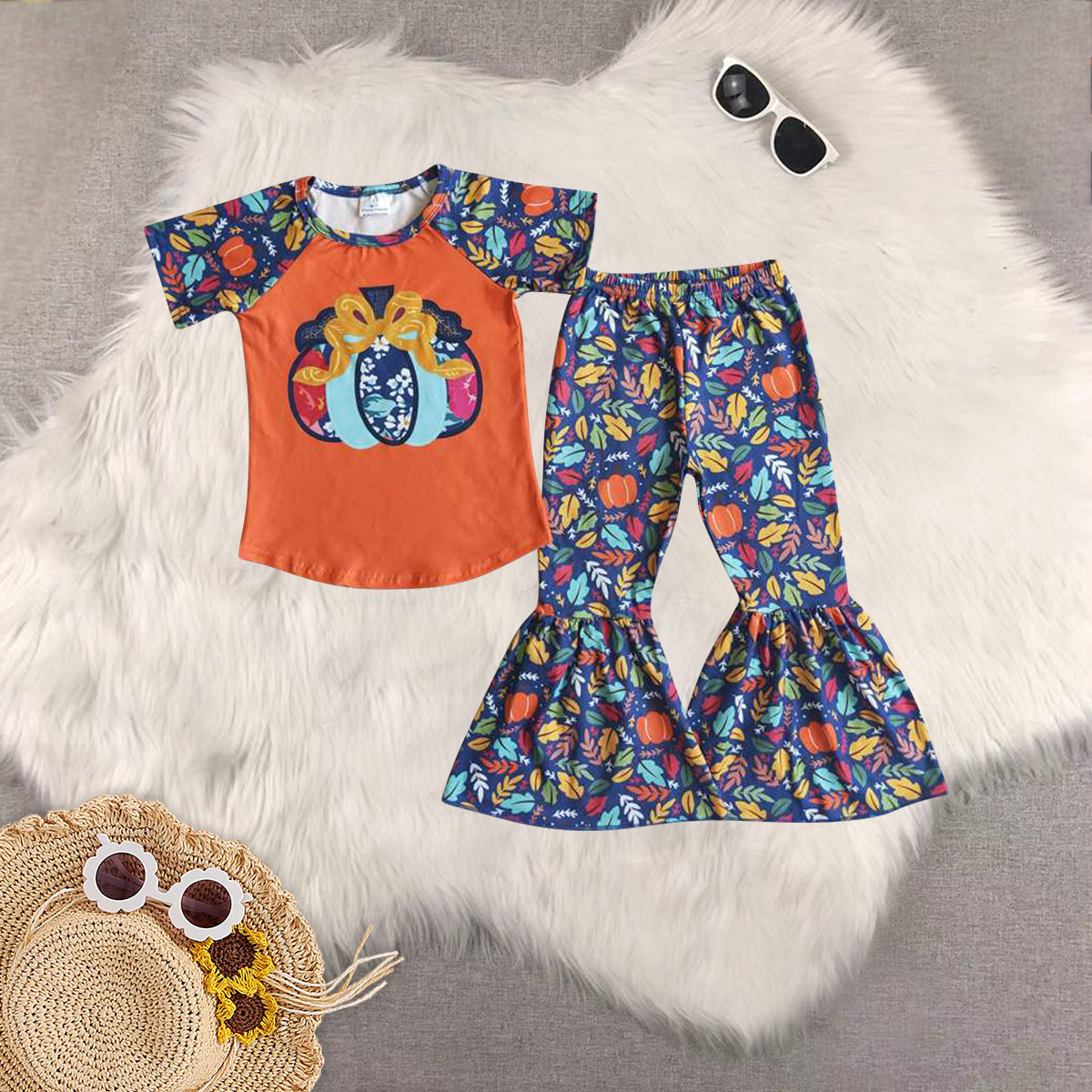 RTS NO MOQ Sibling Baby Girls Long Sleeve Pants Set and short sleeve pants sets
