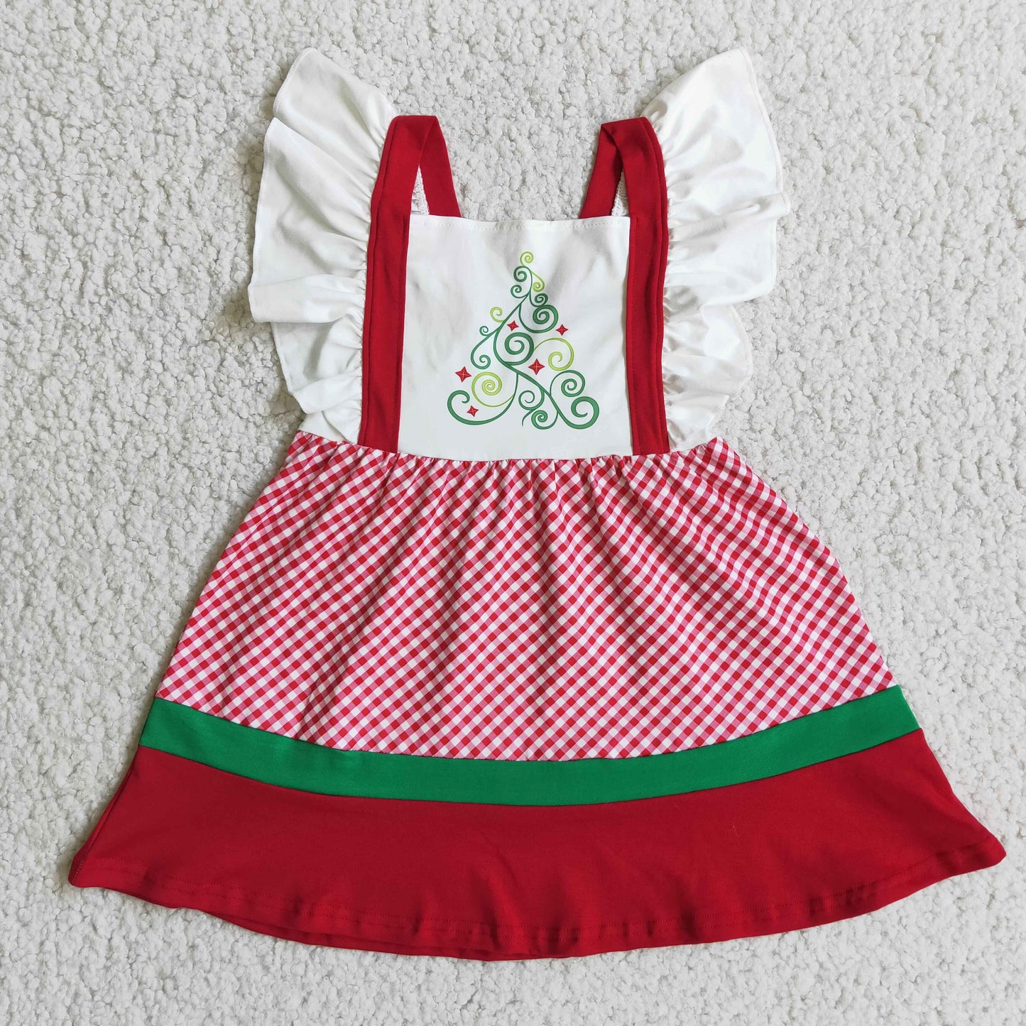 RTS NO MOQ E3-19 Red Christmas plaid flying sleeve skirt