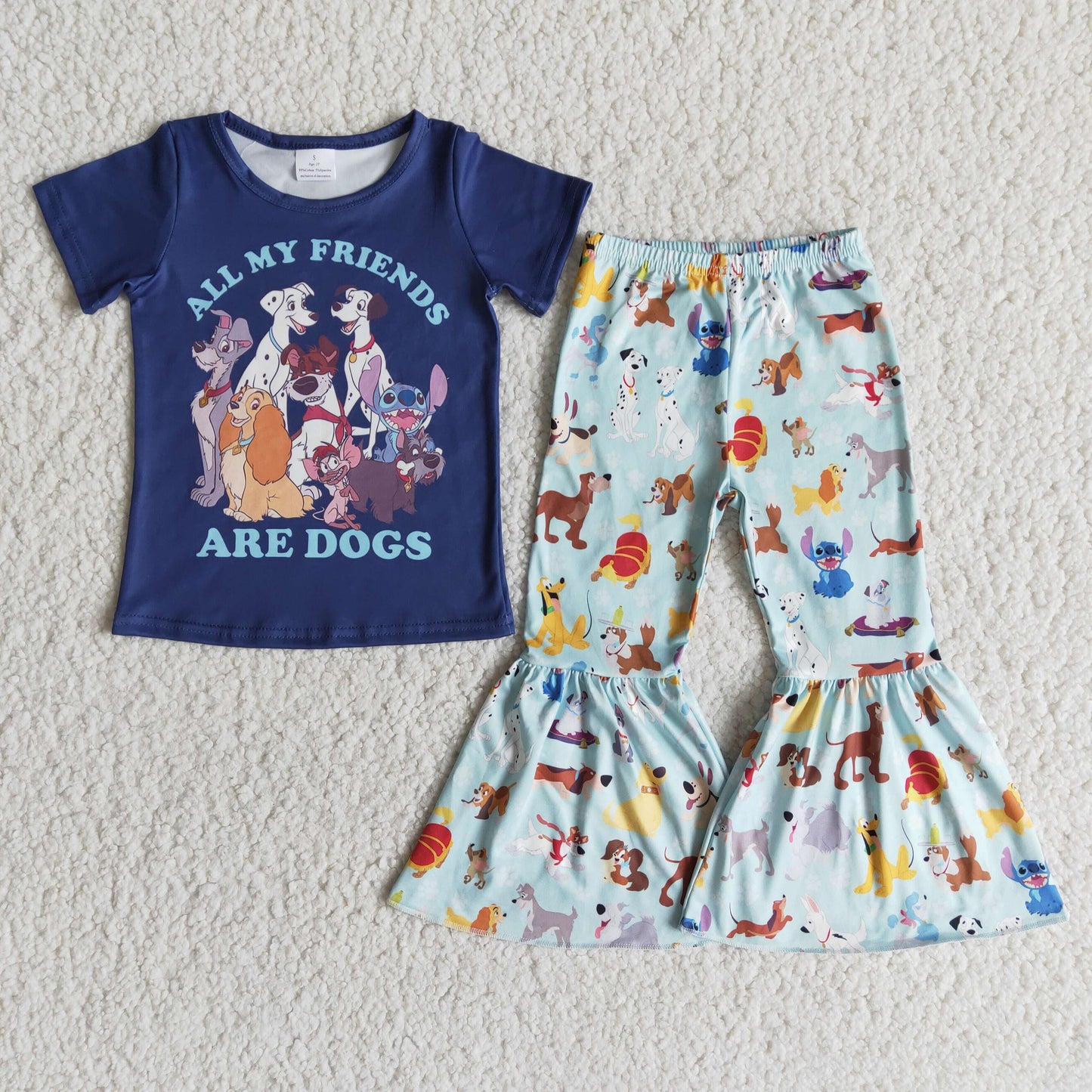 Cute Clothes E7-18 blue short-sleeved bell pants suit