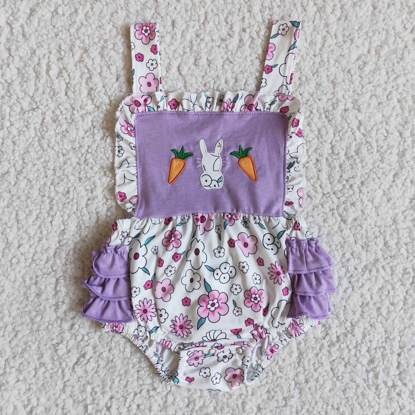 E8-14 Girls Easter Bunny Purple Romper