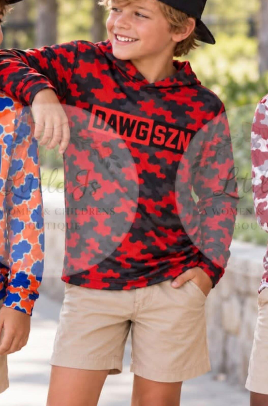 custom moq 5 mix size AY0101 Boys Red Black Camo Hooded Long Sleeve Shirt