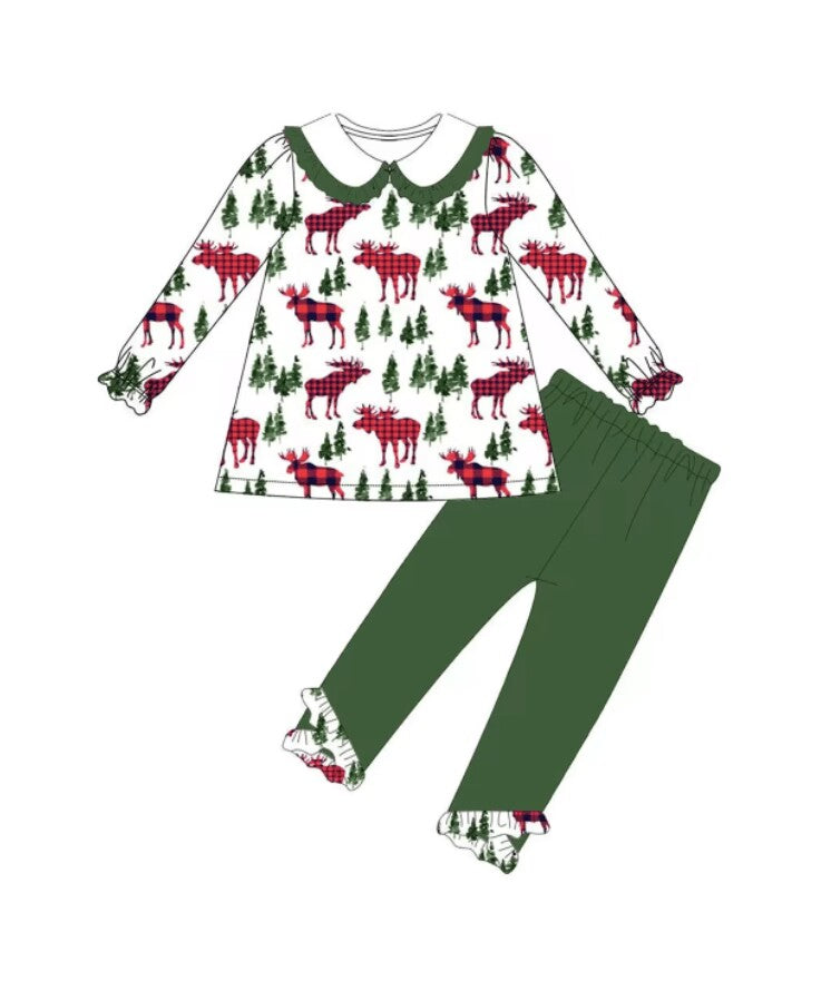 christmas custom moq 5 eta 4-5weeks Girls Elk Christmas Outfit Long Sleeve and Pants
