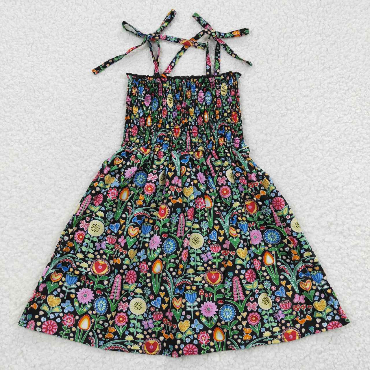 RTS NO MOQ(In Stock ) GSD0365 Multicolored floral black elastic dress