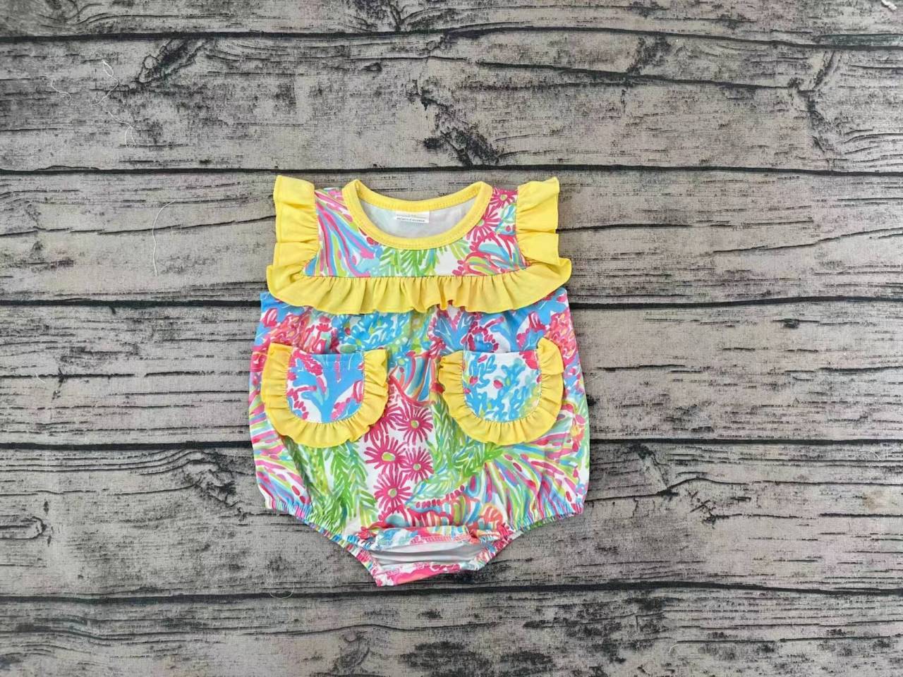 Patterned Yellow Lace Pocket Sleeveless Bodysuit