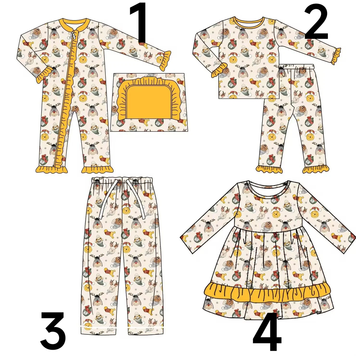 Custom moq 3 MIX SIZE eta 7/8week moq 5 eta /4/5week Donkey with Santa hat - Bear pattern yellow mixed set