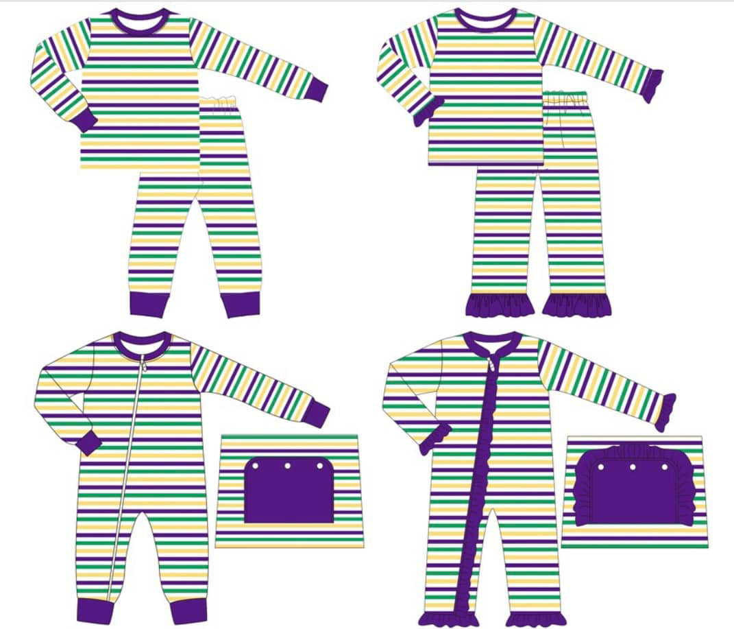 Custom moq 3 mix size eta 6-8 weeks Purple-green-yellow striped boys and girls mixed suit