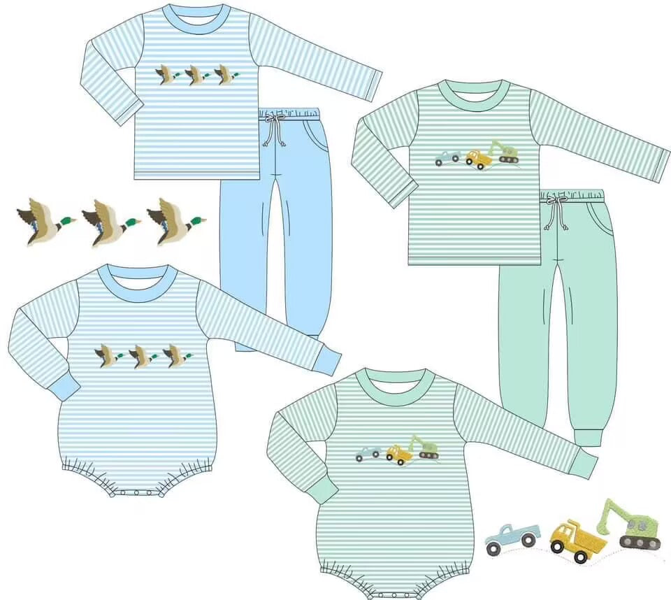 Custom moq 3 MIX SIZE eta 7/8week moq 5 eta /4/5week Embroidered Flying Duck & Digger Stripe Mixed Set