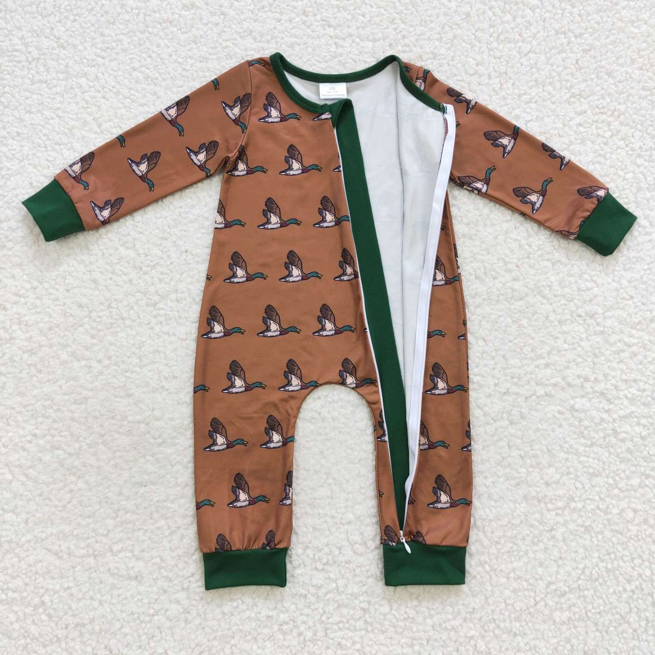 RTS NO MOQ(In Stock ) Mallard Tan Green Zip Long Sleeve Bodysuit