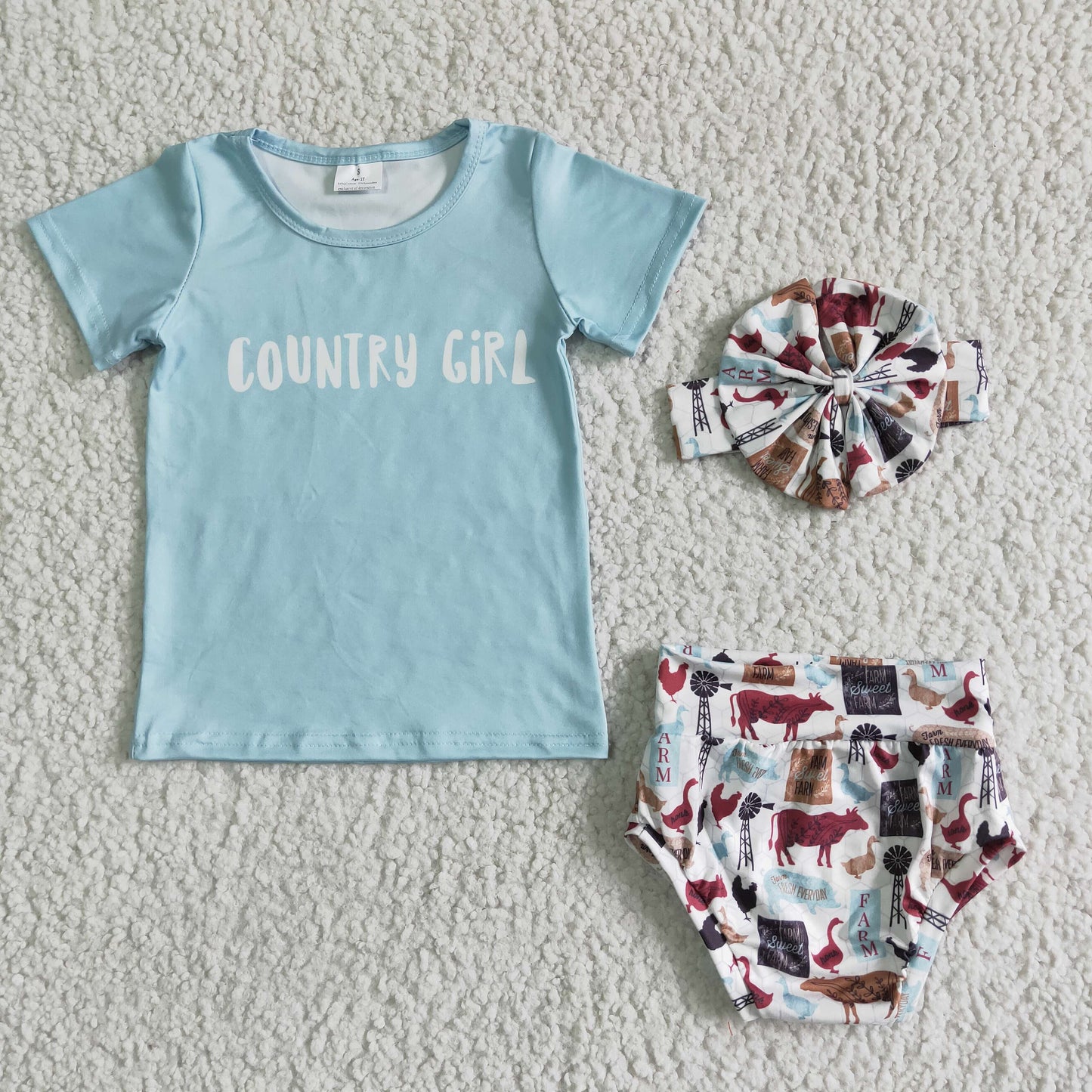 GBO0004 GBO0004 Country girl blue short-sleeved cow and duck pattern briefs