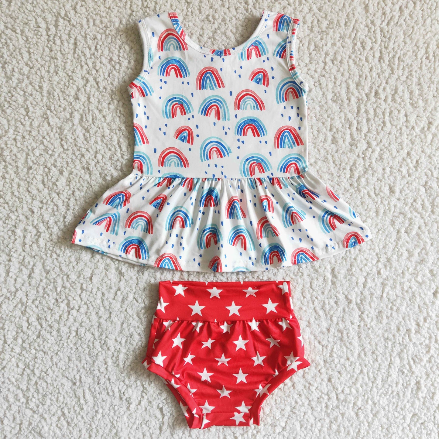 GBO0014 Little Girls Festive 4th Of July Rainbow Star Romper Set