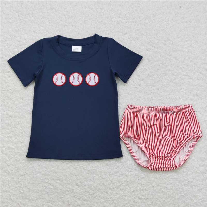 RTS NO MOQ Sibling baby boys girls clothes Embroidery baseball short-sleeved shorts suit & short-sleeved sets and briefs sets