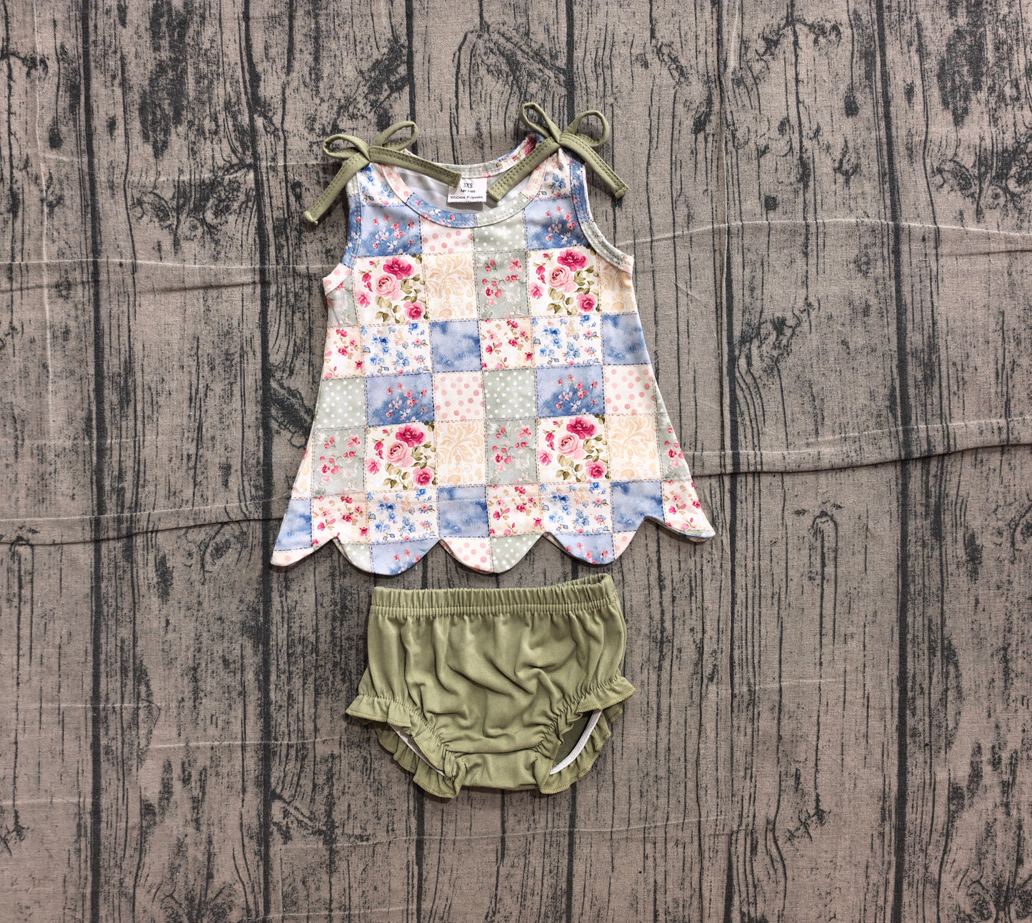 (Sample) No moq GBO0511 Baby Girls Floral Check Print Sleeveless Tunic Top Bummies Two Piece Casual Clothes Sets