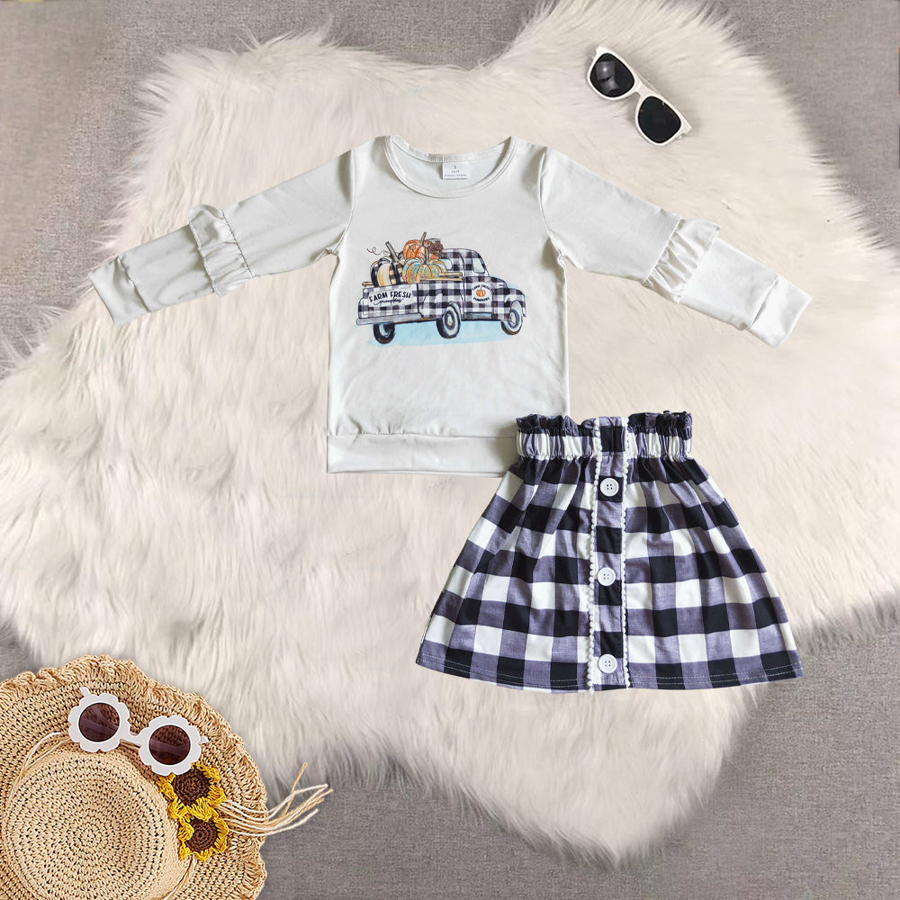RTS NO MOQ Sibling Baby Girls pumpkin short Sleeve skirts sets and dress