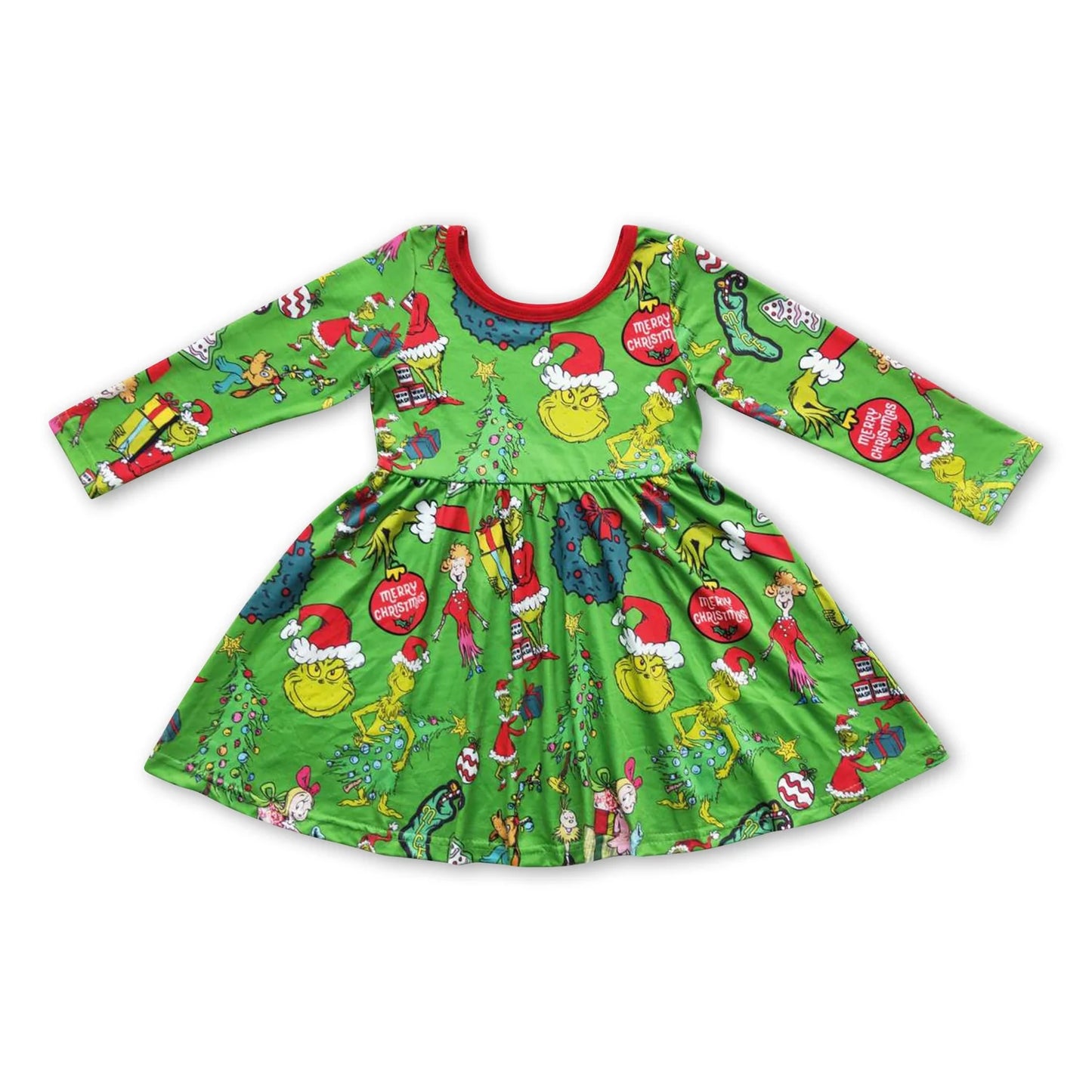 RTS NO MOQ Sibling milk silk Baby Girls Cute Christmas Long Sleeve Knee Length Dresses