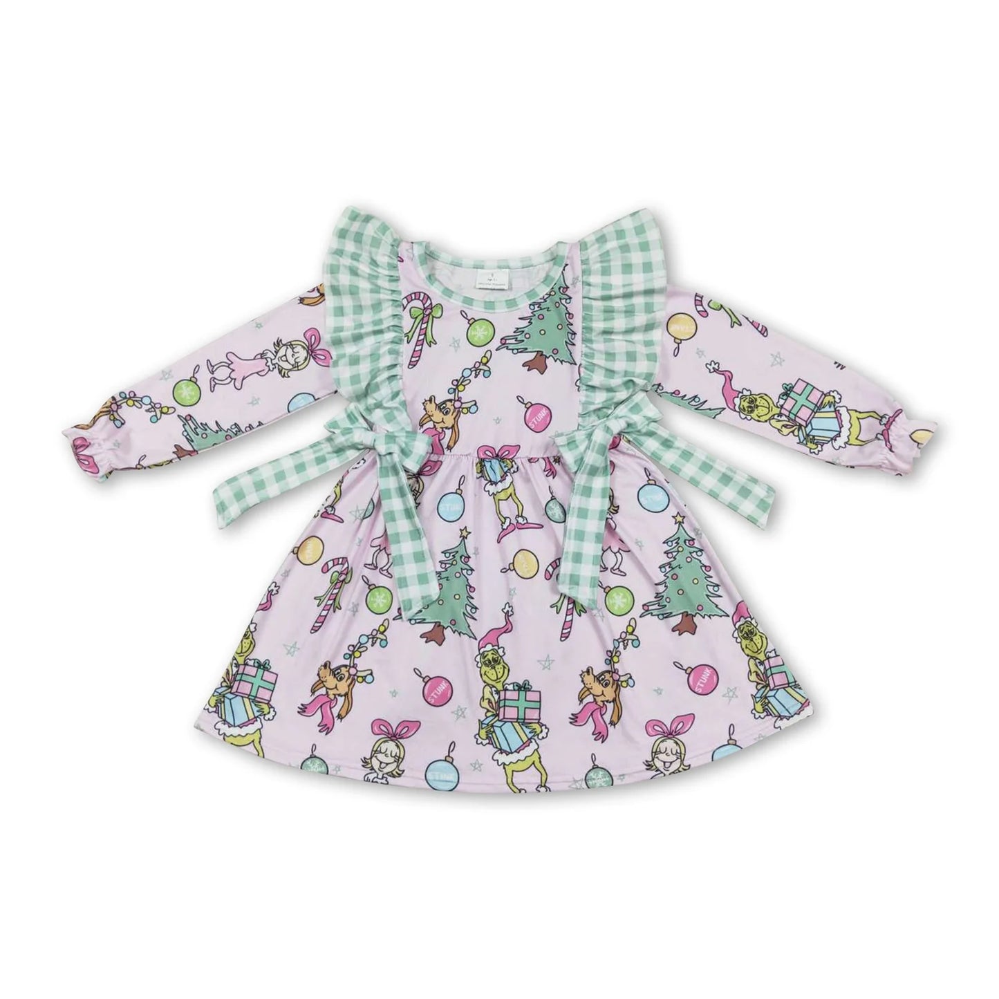 RTS NO MOQ Sibling milk silk Cute Clothes Baby Girls Pink Christmas Bows Tunic Pants Clothes Sets Romper Dress