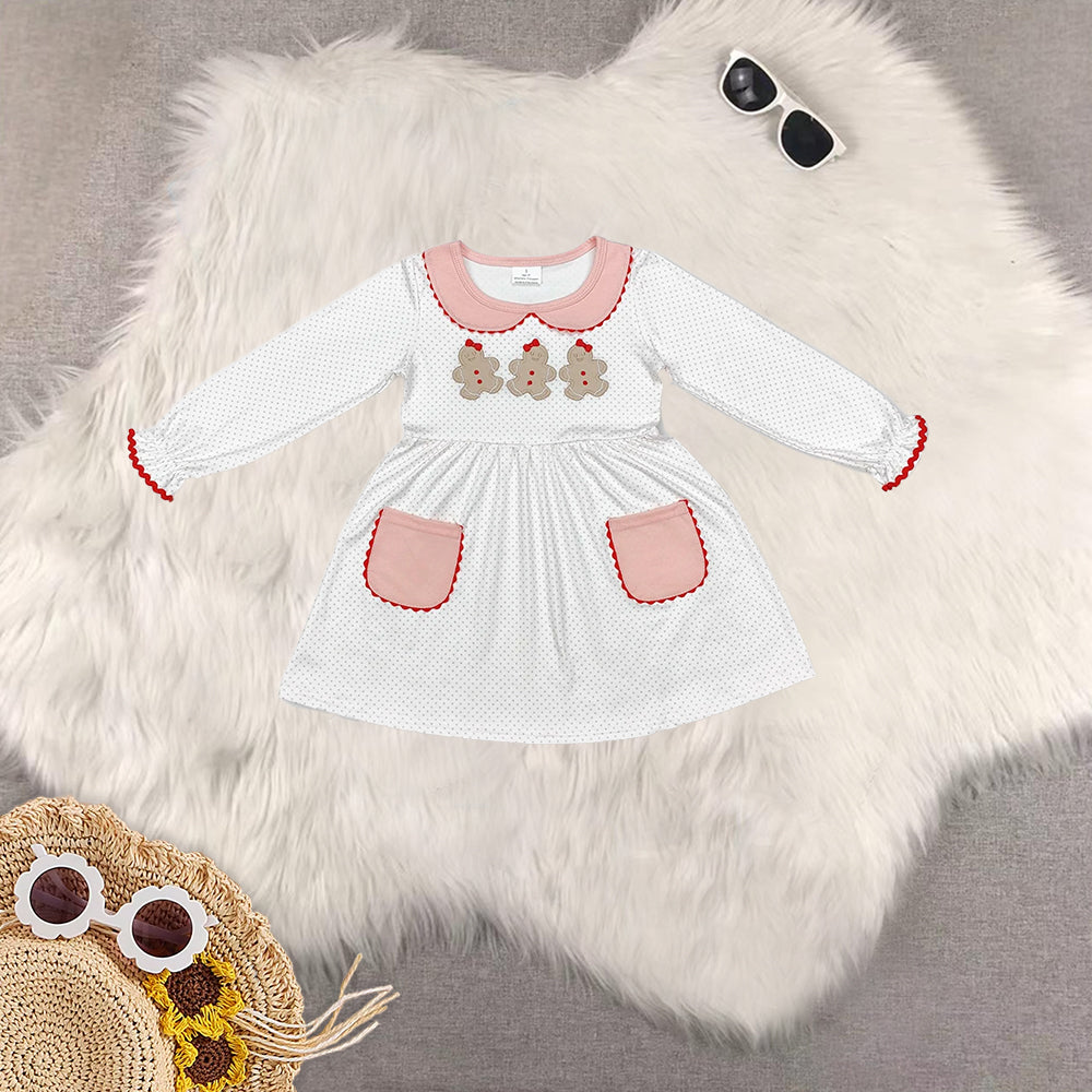 RTS NO MOQ Sibling baby girls clothes Christmas embroidery long-sleeved dresses