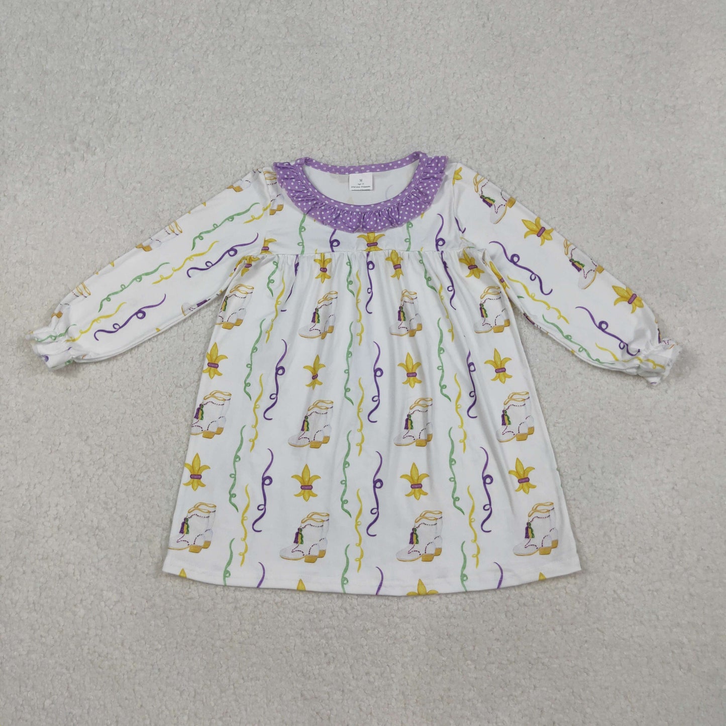 RTS NO MOQ Sibling baby girl clothes mardi gras long sleeve dress and romper
