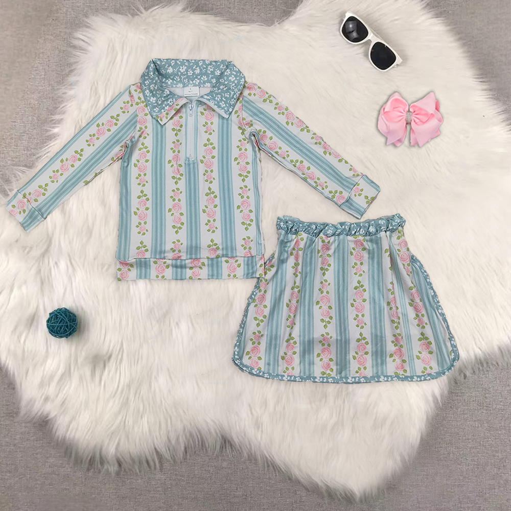 RTS NO MOQ Sibling baby Girls clothes floral long sleeve skirts sets