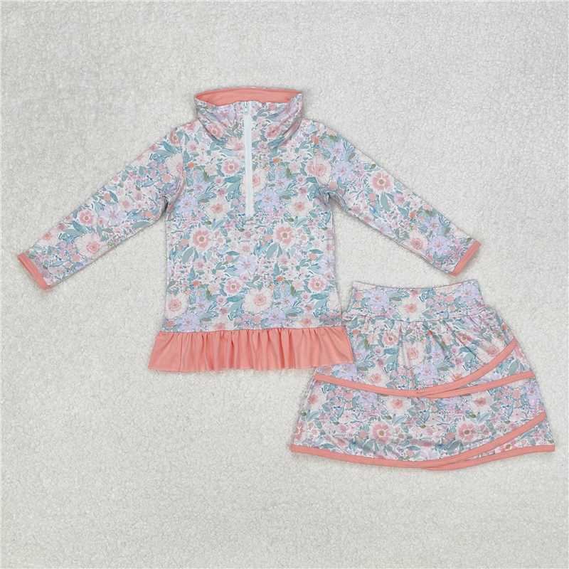 RTS NO MOQ Girls Boys floral long sleeve skirts sets