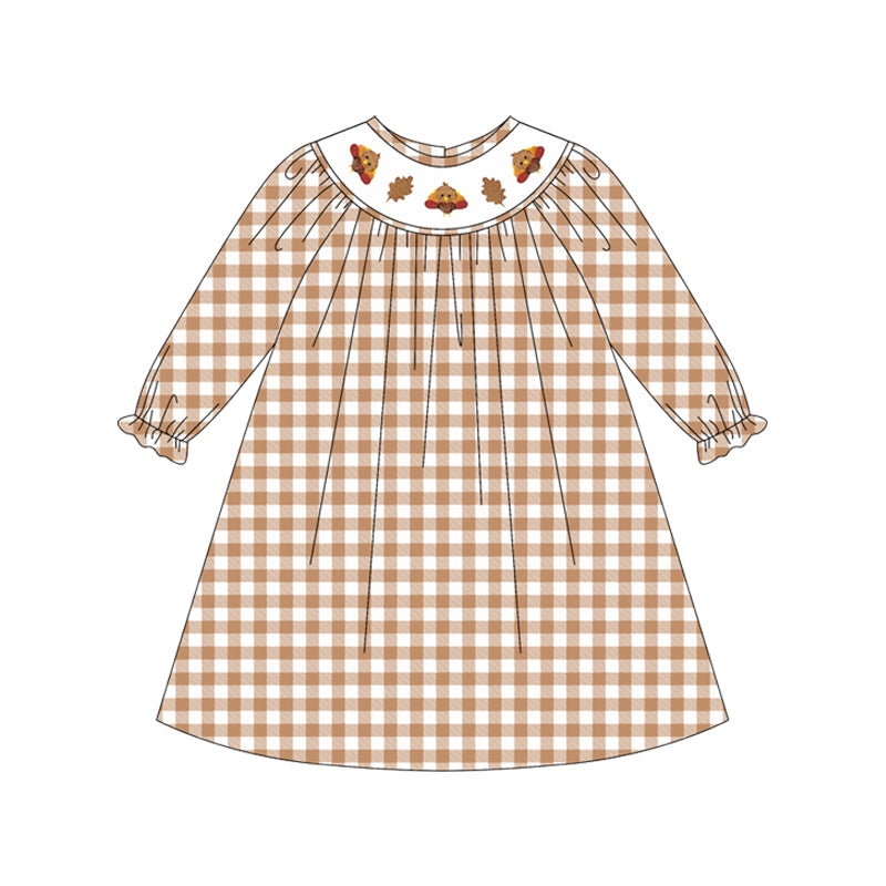 no moq GLD1042 PRE-ORDER baby girl clothes smocked turkey long sleeve dress-2025.5.14