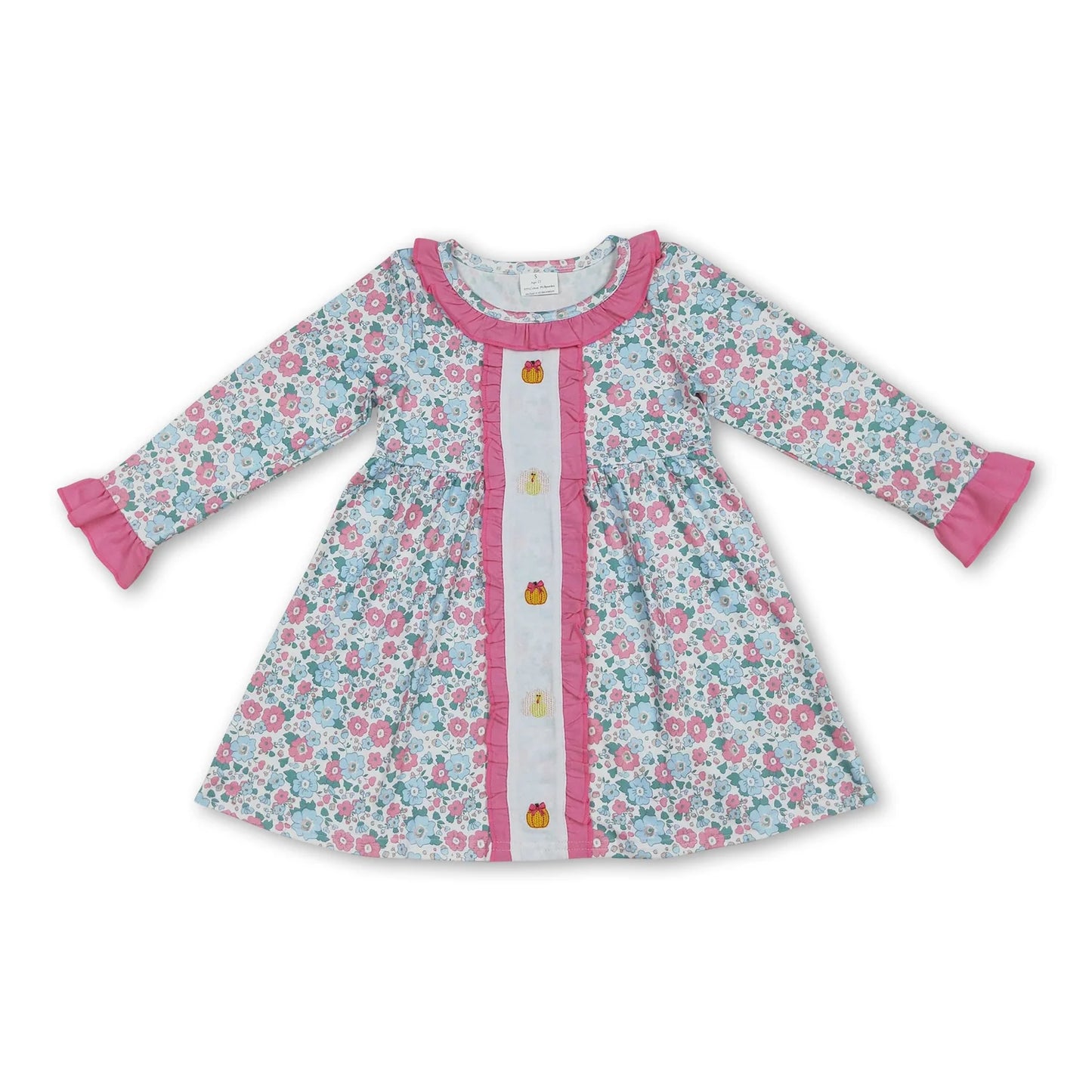 RTS NO MOQ Sibling milk silk Baby Girls Thanksgiving Turkey Pumpkins Print Ruffle Knee Length Dresses