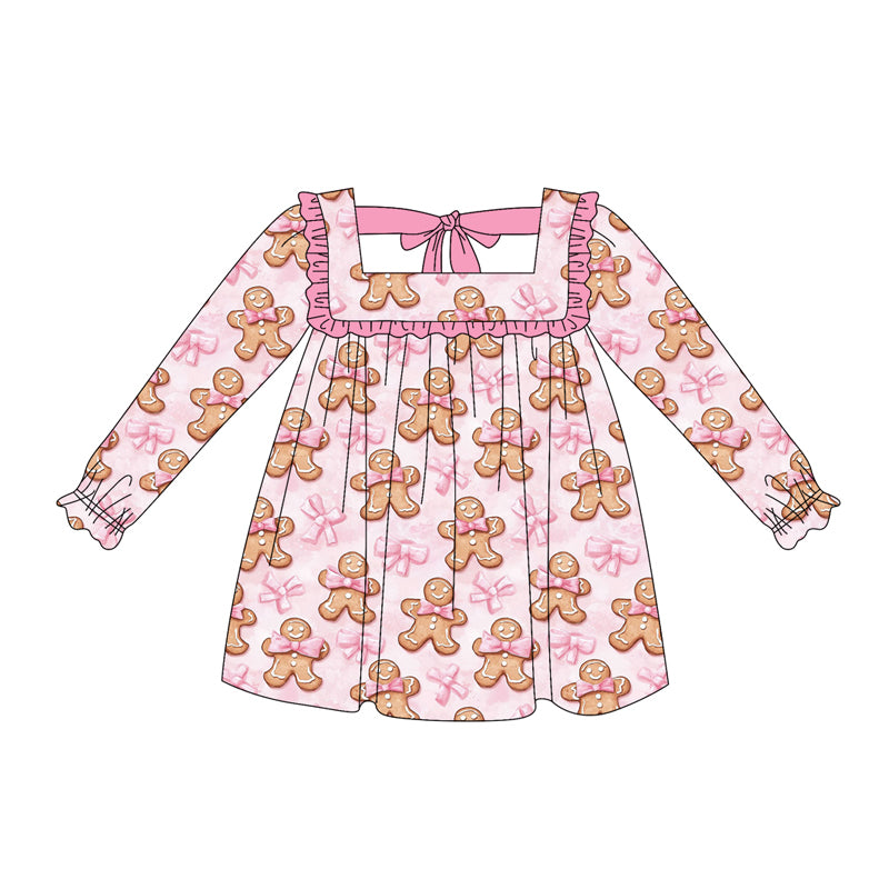 no moq GLD1060 PRE-ORDER baby girl clothes Christmas bow pink long sleeve dress-2025.5.17