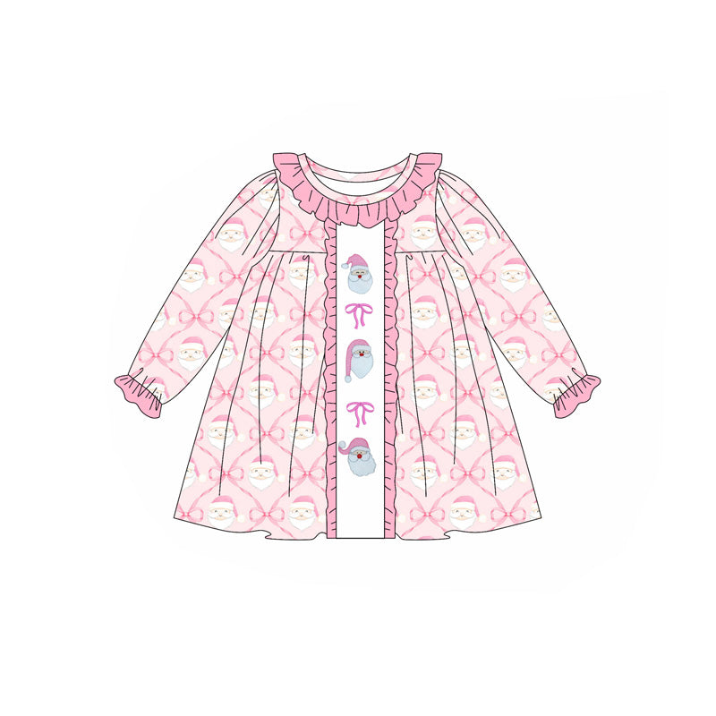 no moq GLD1061 PRE-ORDER baby girl clothes Christmas bow pink long sleeve dress-2025.5.17