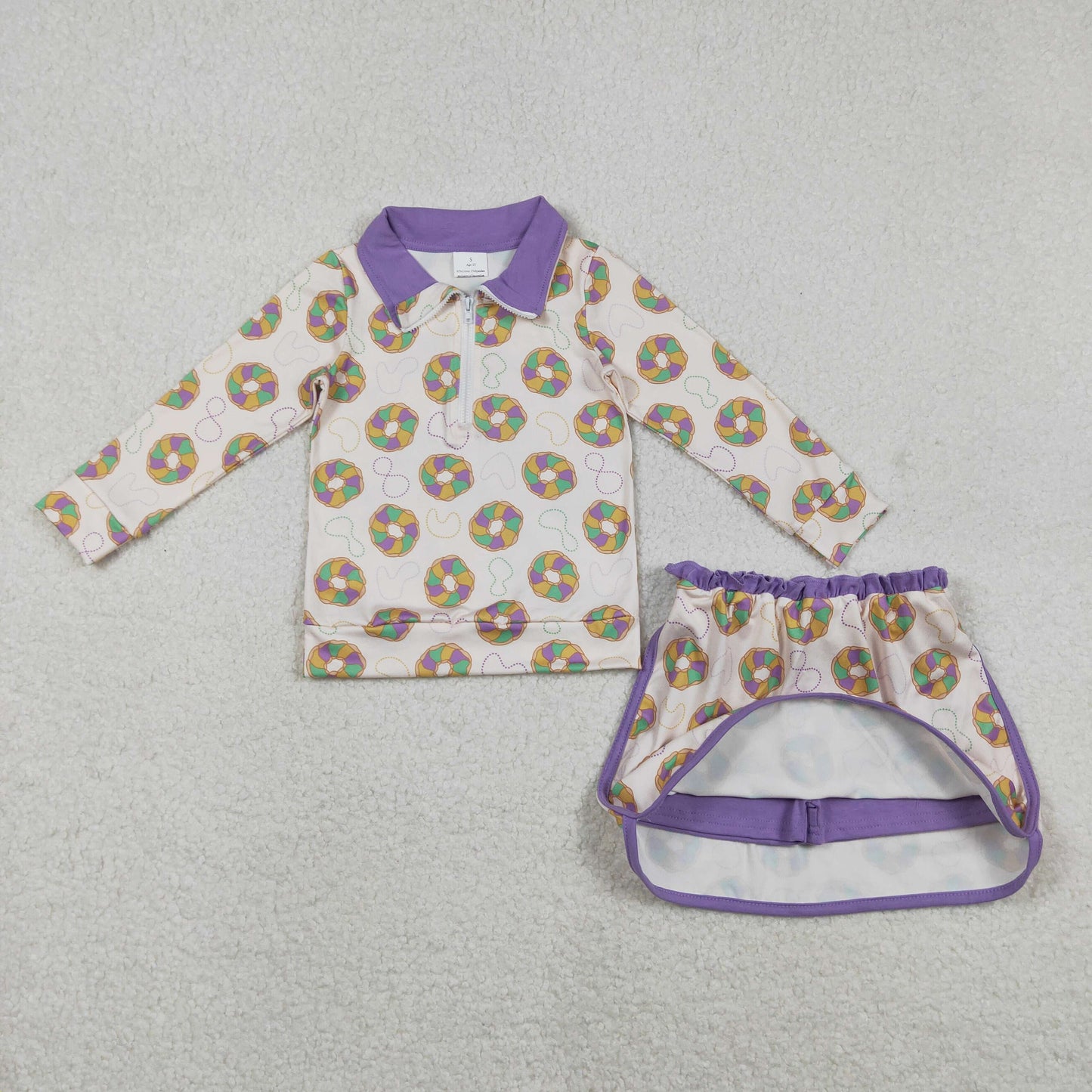 RTS NO MOQ Sibling baby girl boy clothes mardi gras nceklace short sleeve top and dresses and skirts sets