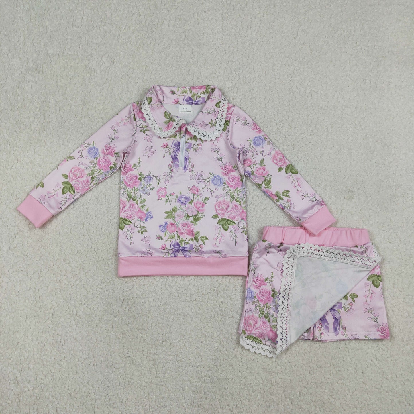 RTS NO MOQ Sibling baby girl clothes floral-sleeved shorts set and skirts sets