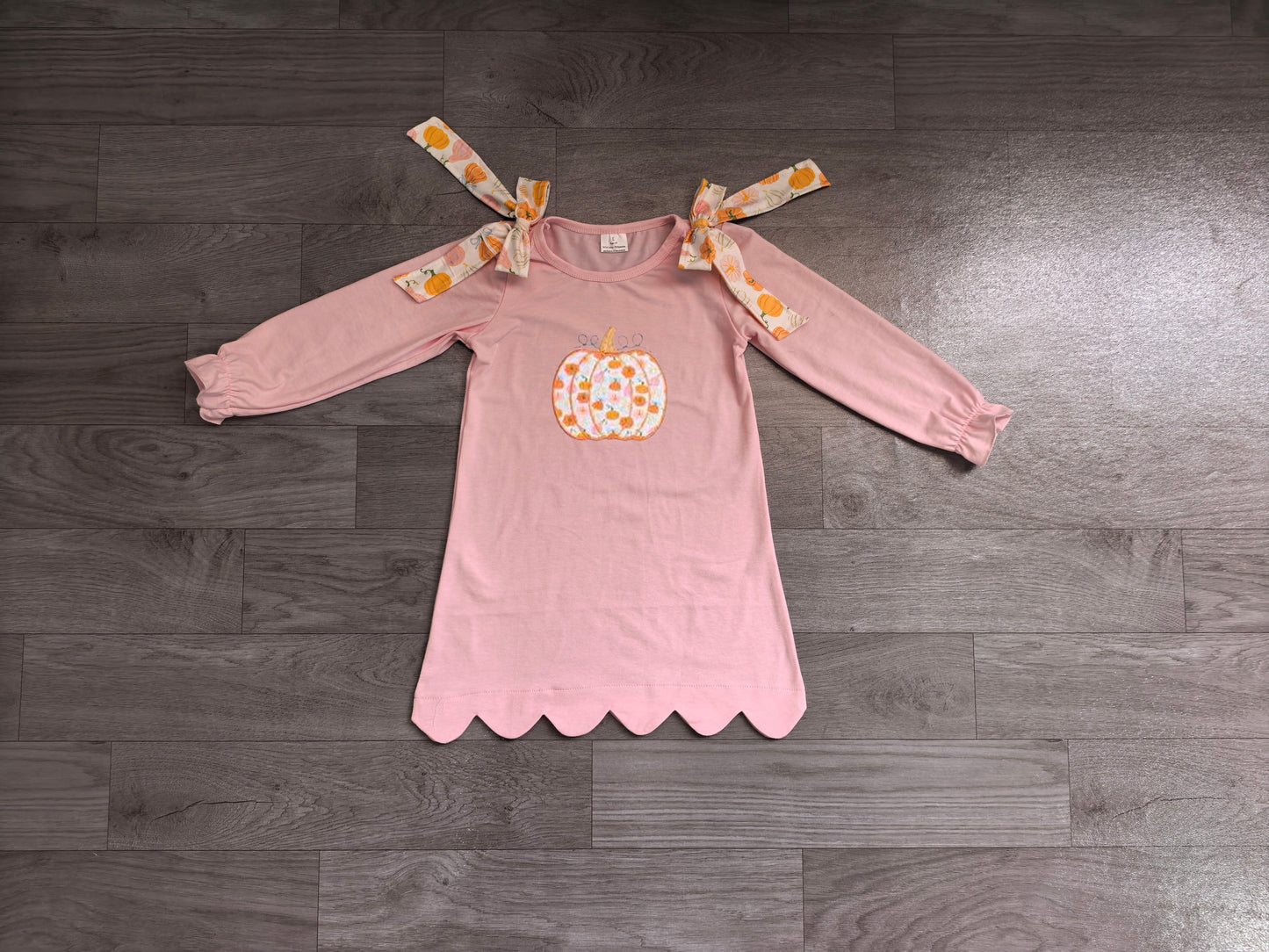 (Sample) No moq milk silk GLD1642 Embroidery Baby Girls Fall Pumpkin Long Ruffle Sleeve Scallop Knee Length Casual Wear Dresses