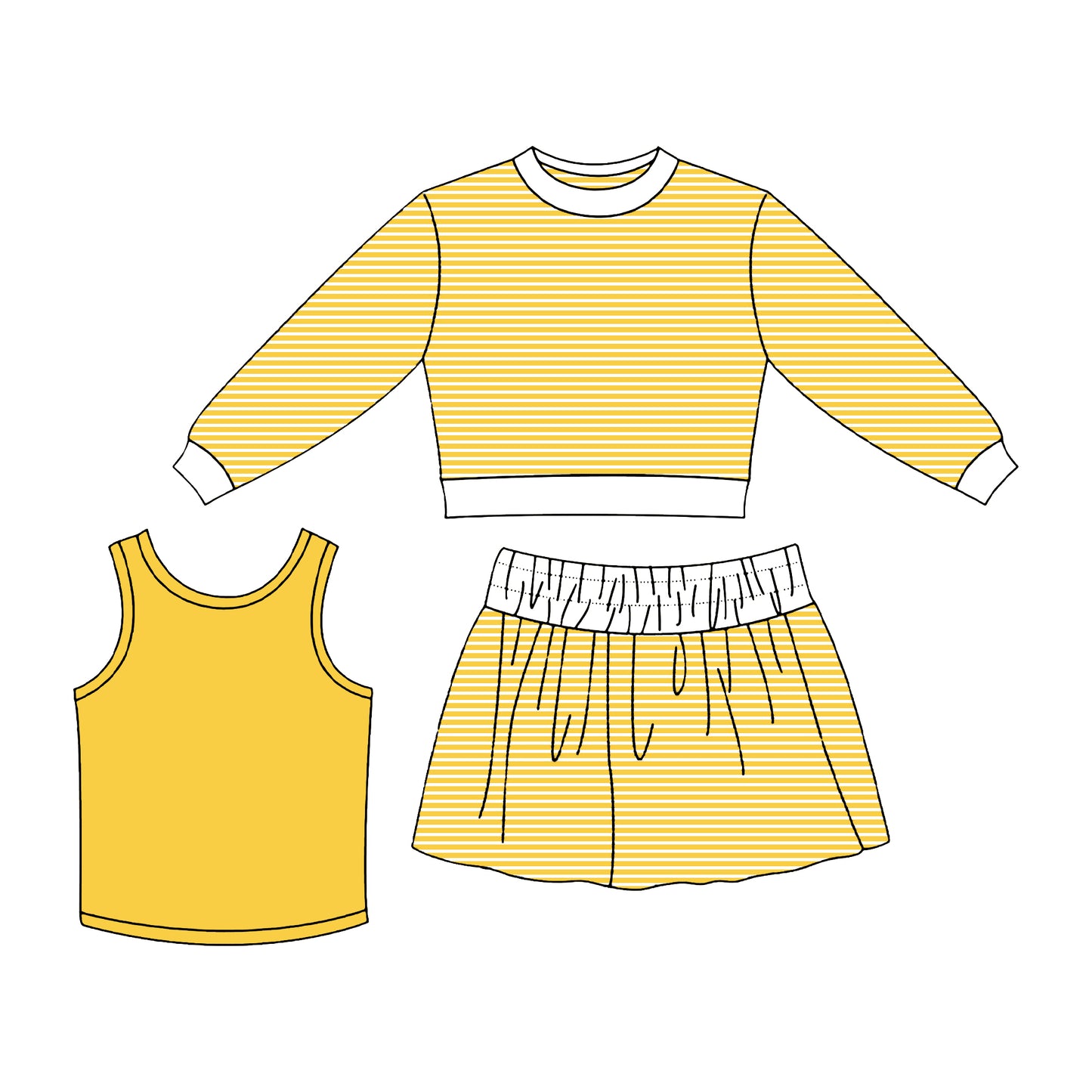 (Preorder new) No moq Yoga Baby Girls Three Piece Yoga Active Set Long Sleeve Top Skort Shorts Matching Clothes