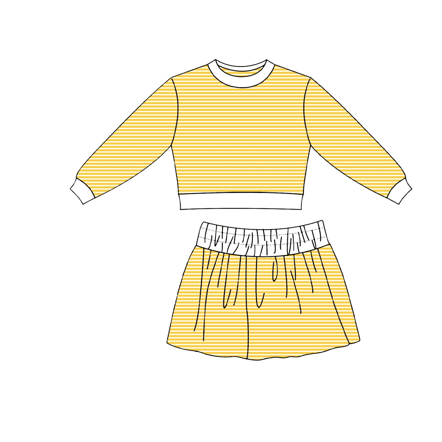 (Preorder new) No moq Yoga Baby Girls Striped Long Sleeve Top Skort Fall Clothes Set