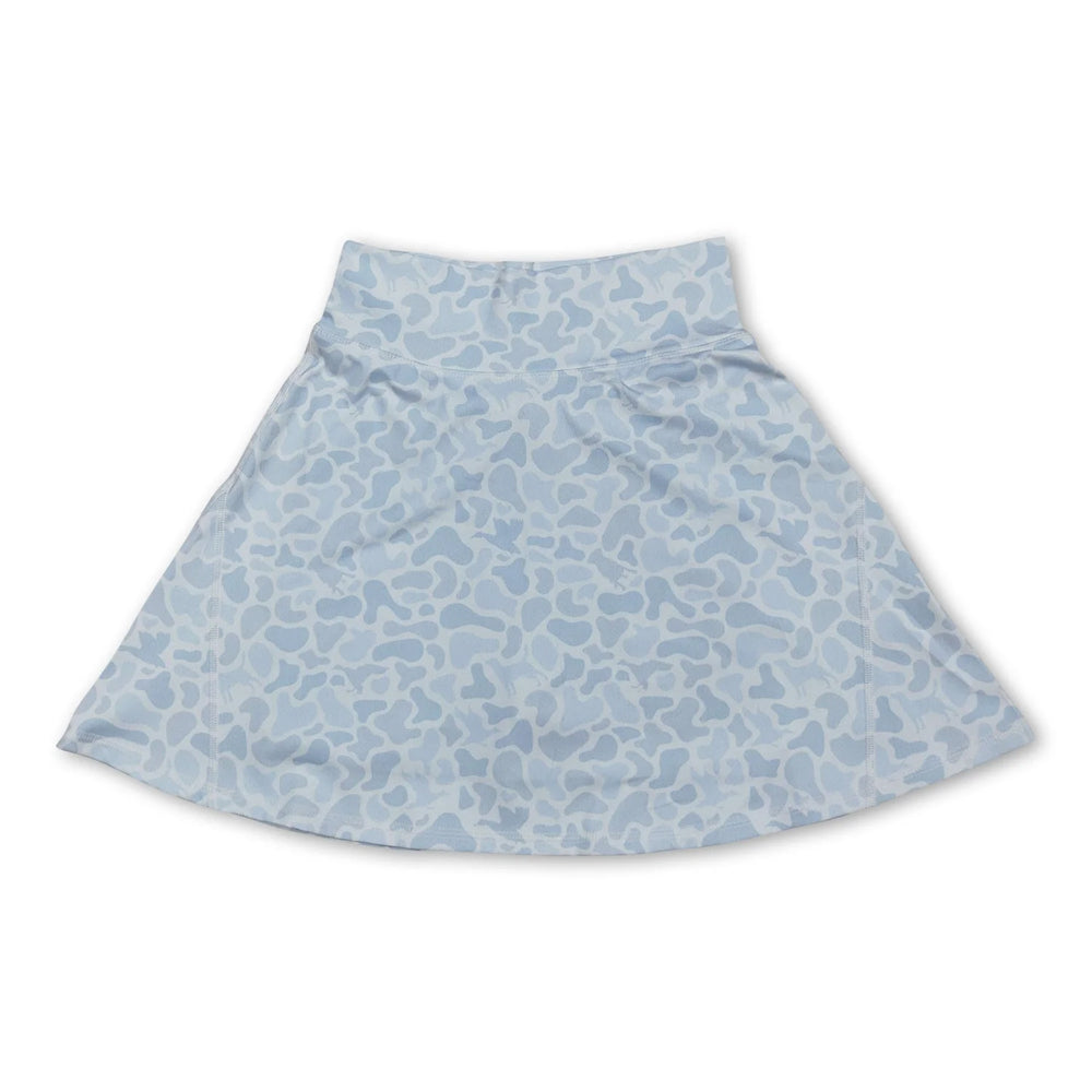 RTS NO MOQ Sibling yoga fabric Adult Women Light Grey Camo Print Yoga Active Skort Shorts Athletic Bottom