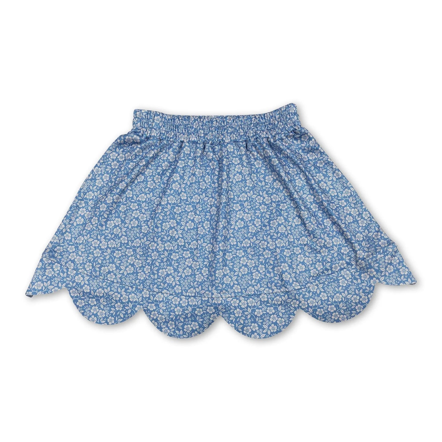 RTS NO MOQ Sibling milk silk Baby Girls Flower Print Scallop Hem Skort Daily Wear