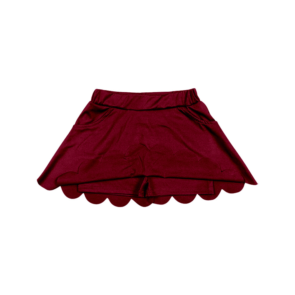 (Pre Order) No moq yoga fabric GLK0304 Baby Girls Maroon Scallop High Waist Yoga Skirt Shorts Bottom