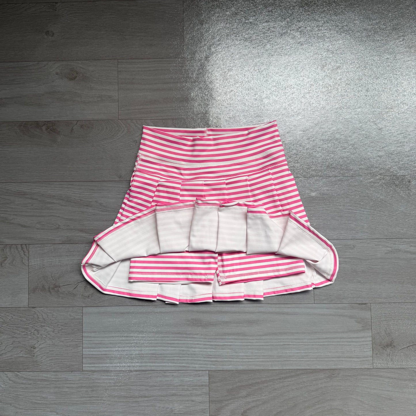 (Sample) No moq yoga fabric GLK0335 Yoga Baby Girls Pink White Striped High Waist Pleated Skort Casual Sports Skort