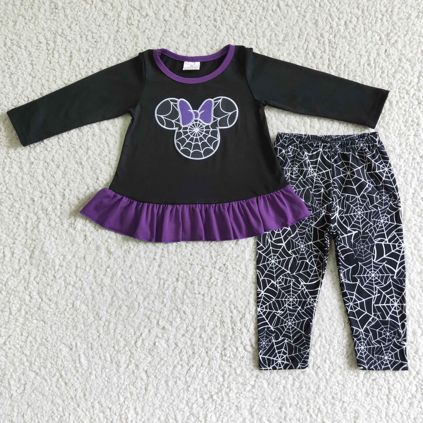 GLP0027 Girls Embroidered Black Long Sleeve Pants Halloween Set