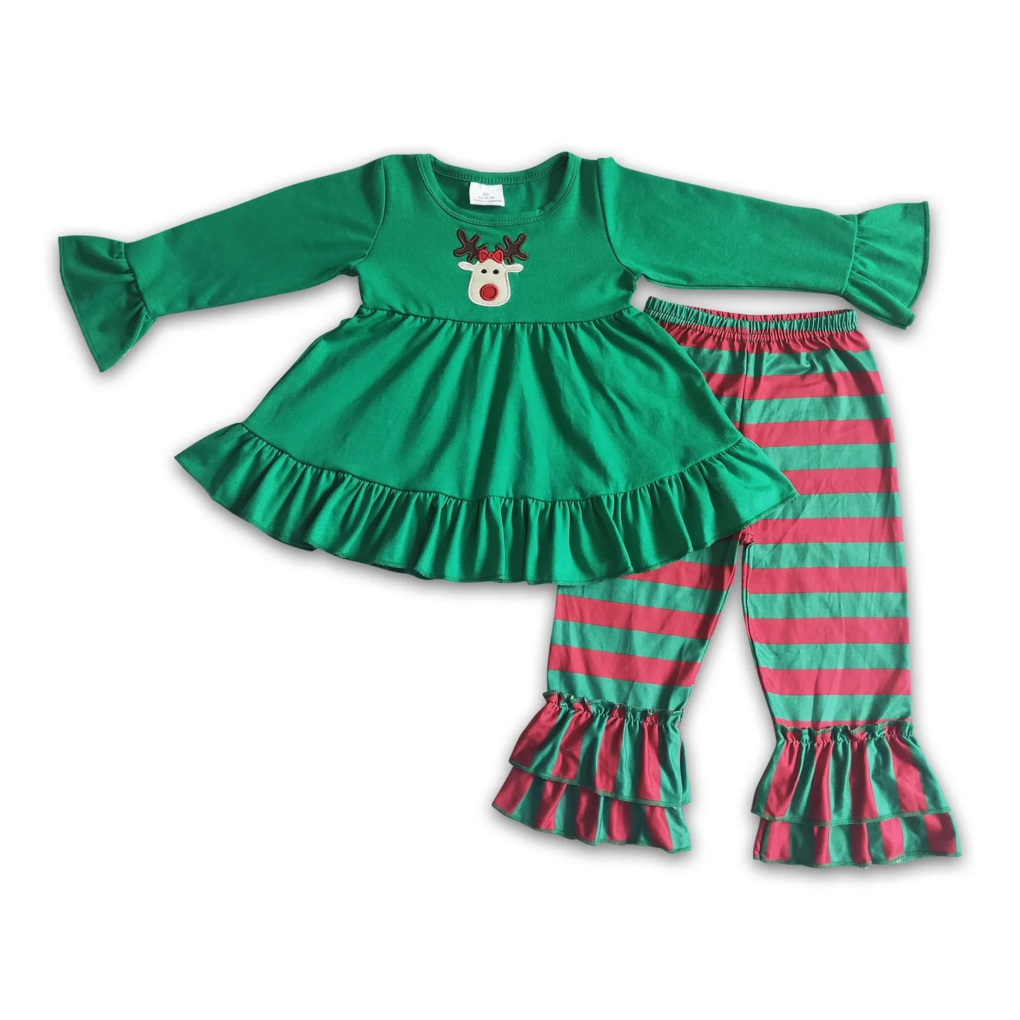 RTS NO MOQ Sibling milk silk Baby Girls Christmas Ruffle Long Sleeve Top Ruffle Pants Clothes Set