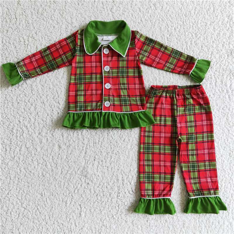 sibling christmas RTS No moq Baby Boys Red Green Plaid Christmas Pajama Set
