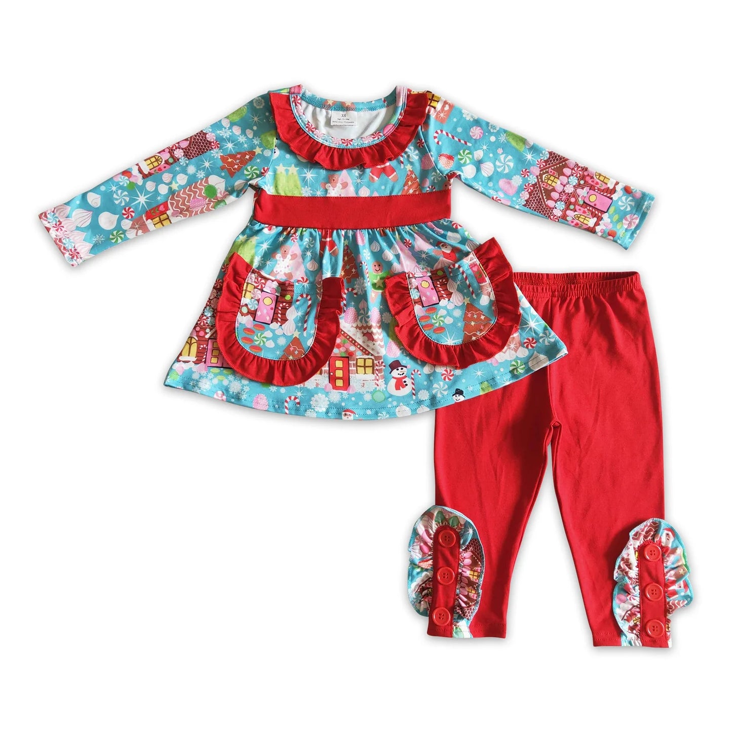 RTS NO MOQ Sibling milk silk Baby Girls Christmas Santa Ruffle Long Sleeve Top Ruffle Pants Outfit Set