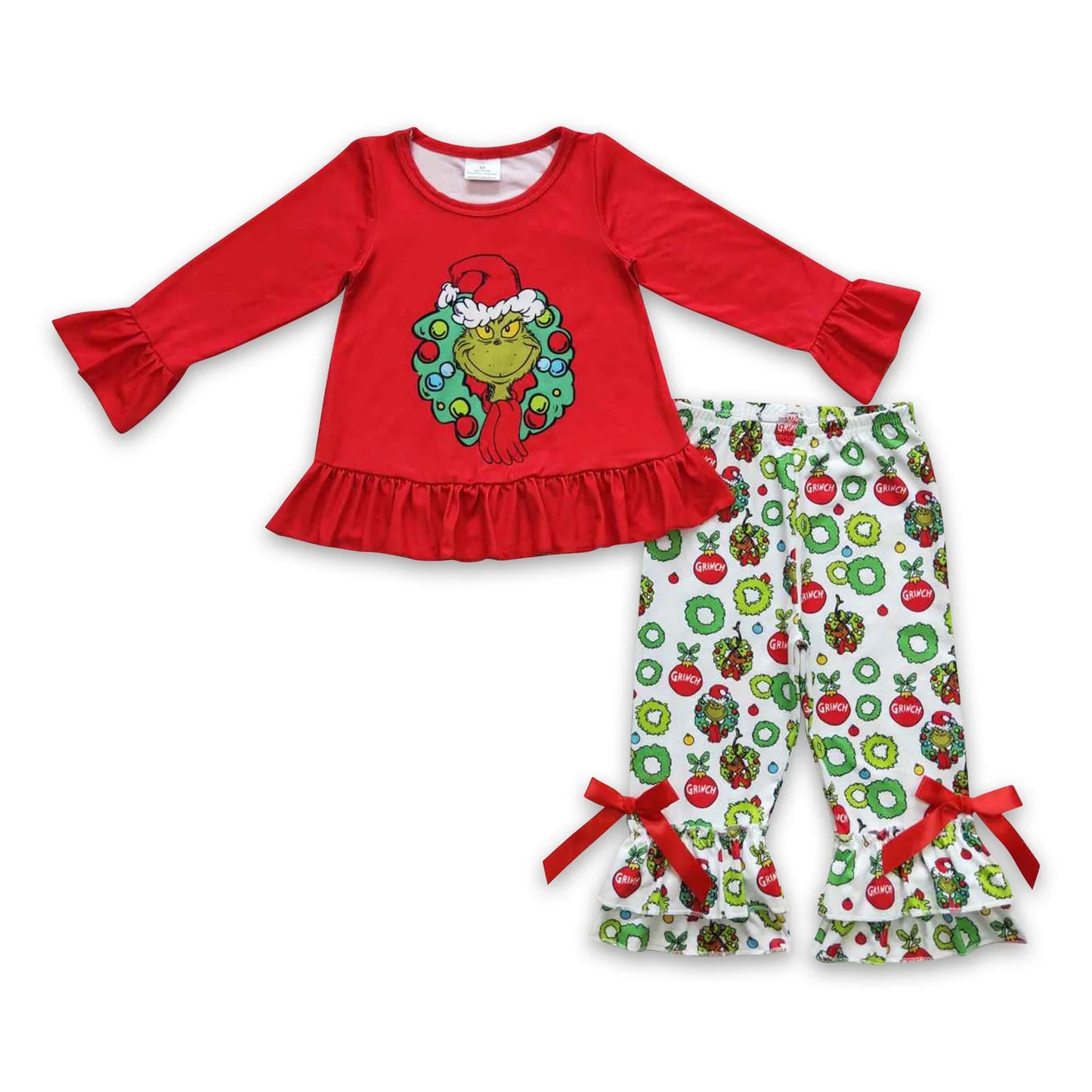 RTS NO MOQ Sibling milk silk Baby Girls Christmas Pink Santa Print Long Sleeve Top And Leggings Set