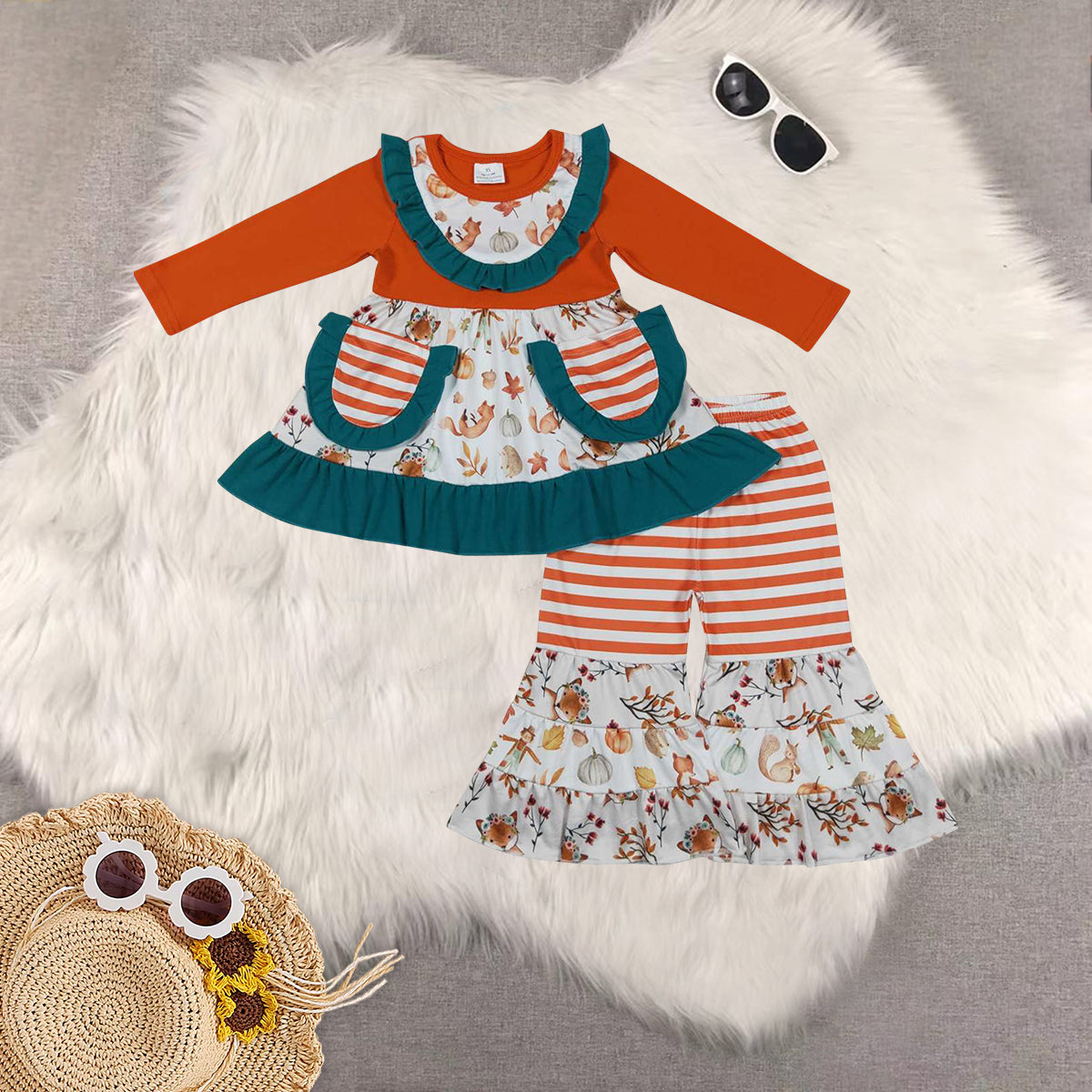 RTS NO MOQ Sibling Baby Girls Long Sleeve Pants Sets
