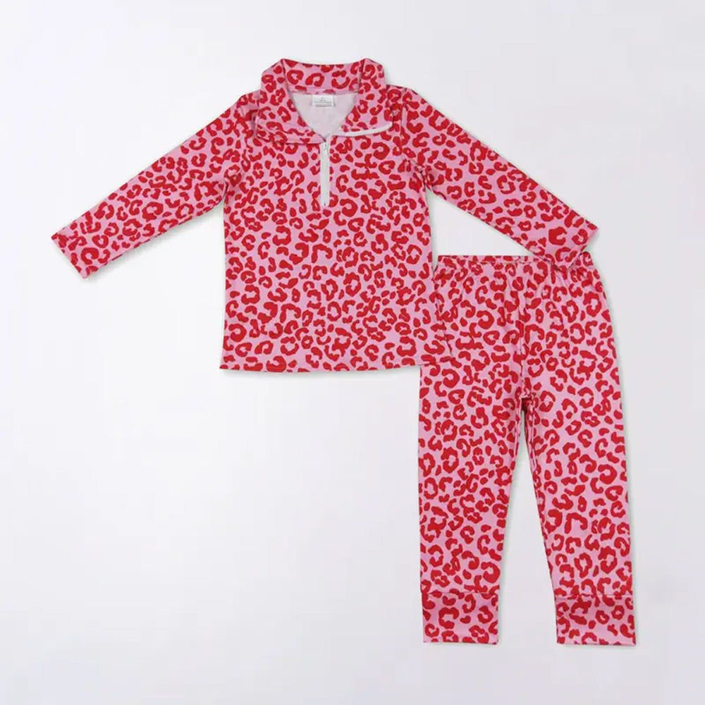 RTS NO MOQ GT0414+P0386 Pink Leopard Print Long-sleeved Zipper Top Pants set-GLP1093