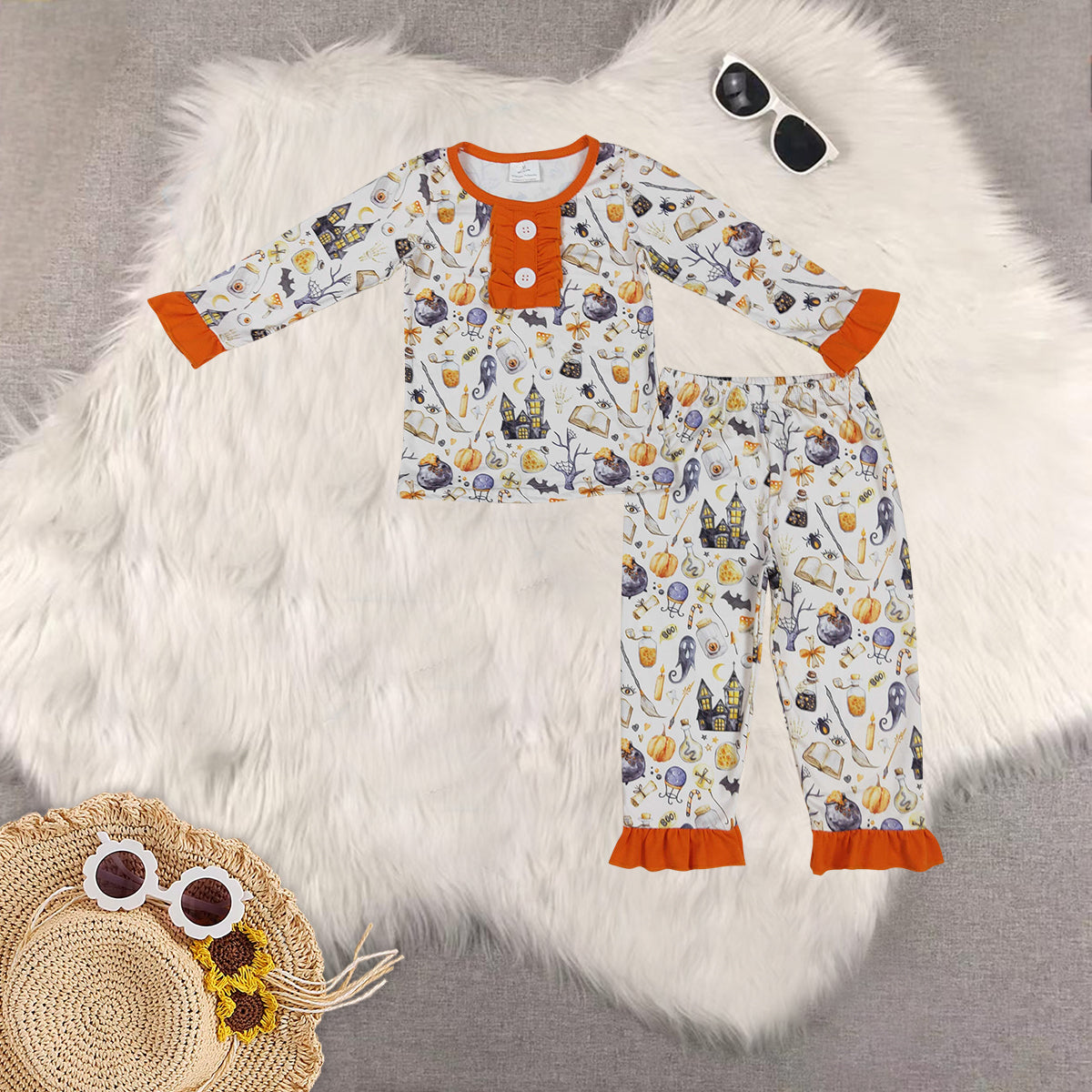 RTS NO MOQ Sibling Baby Girls halloween Long Sleeve Pants Set