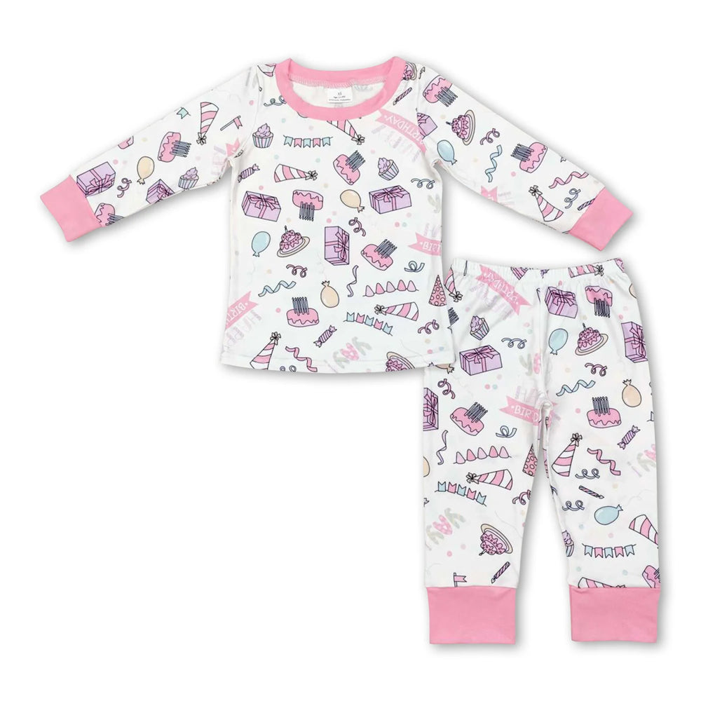 RTS NO MOQ Sibling milk silk Baby Girls Boys Birthday Print Shirt Top Matching Pants Pajamas Clothes Set