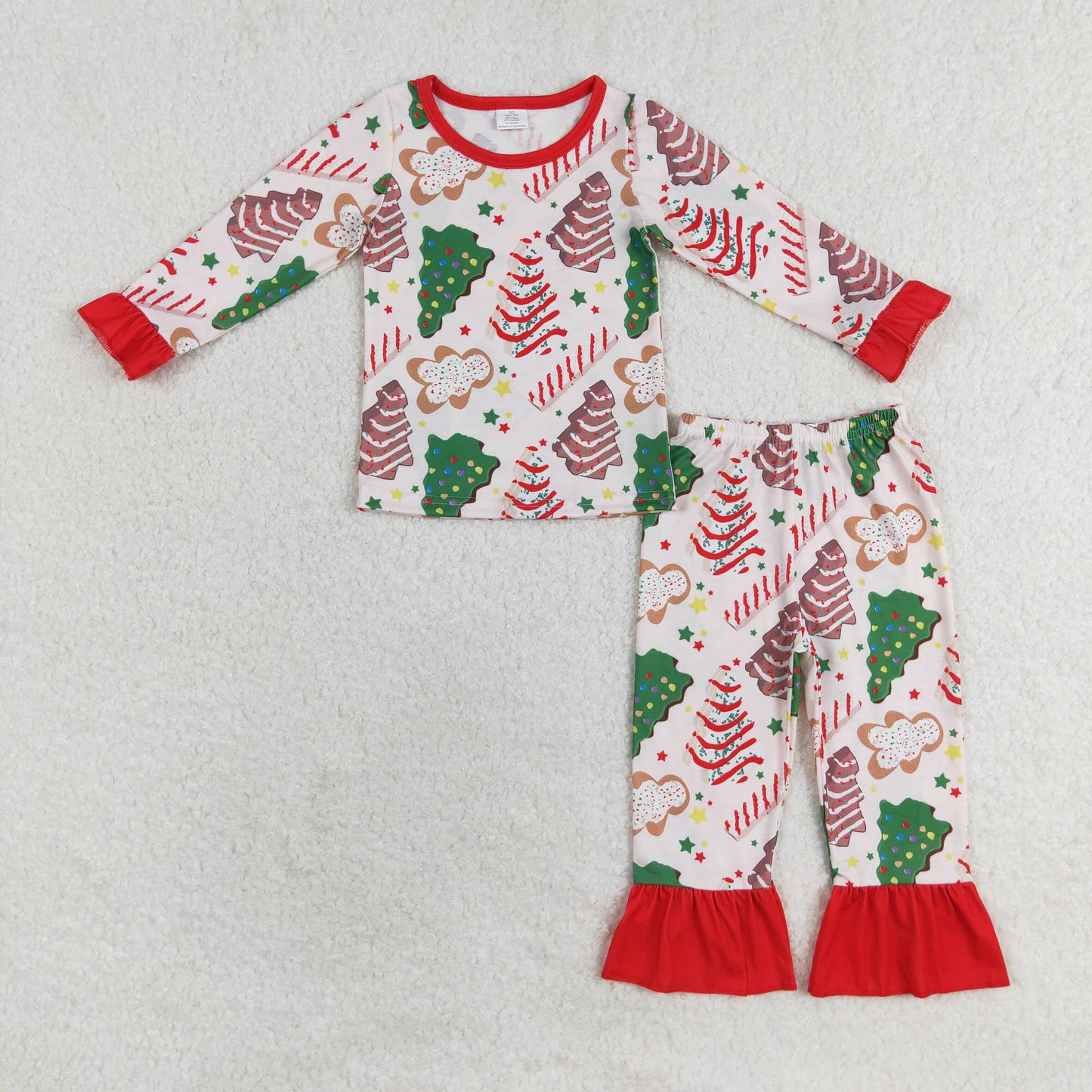 RTS NO MOQ(In Stock) GLP1321 Modal Christmas tree cookie gingerbread man lace long sleeve long pants pajamas set