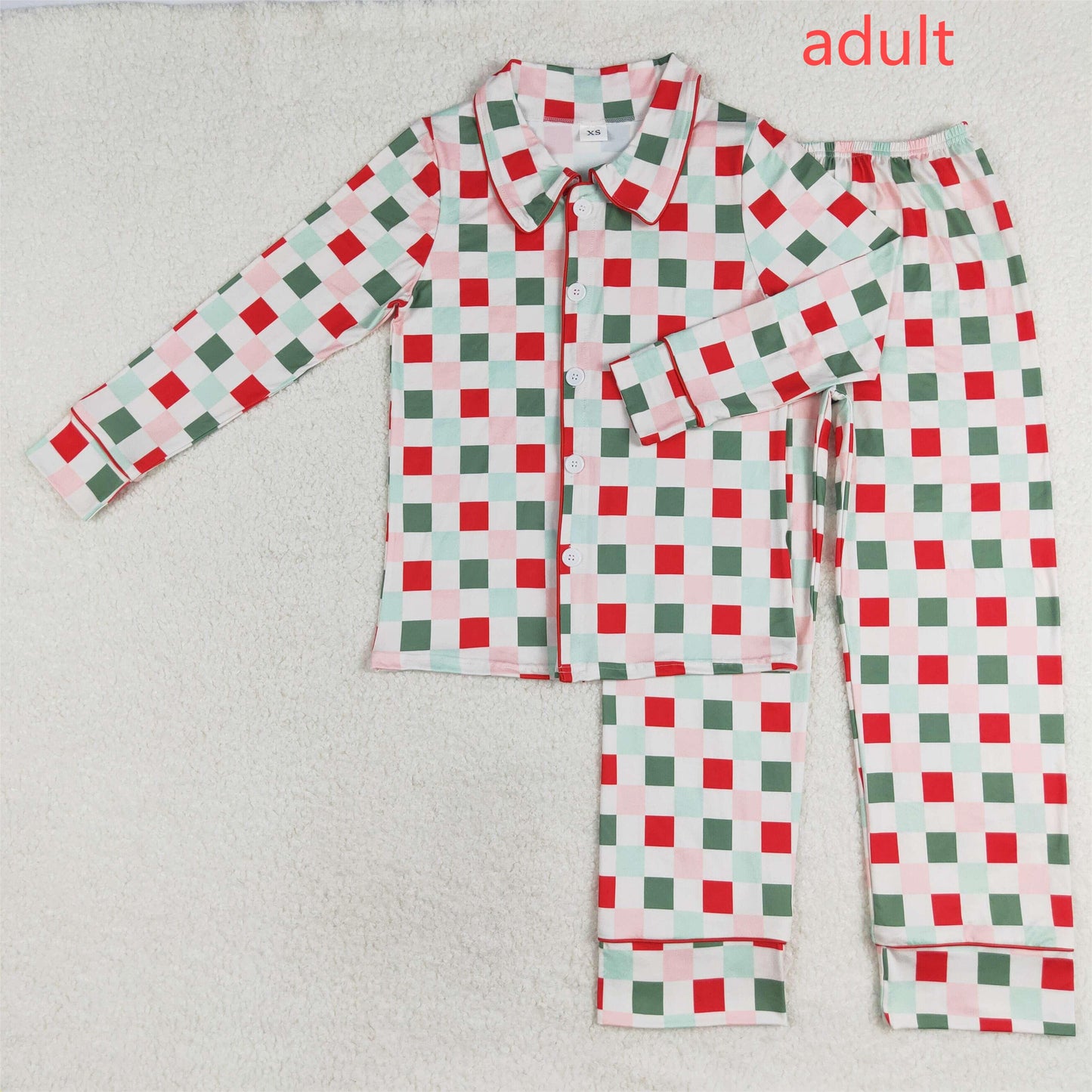 RTS NO MOQ(In Stock) GLP1353 Adult female Christmas color plaid long-sleeved trousers pajamas set