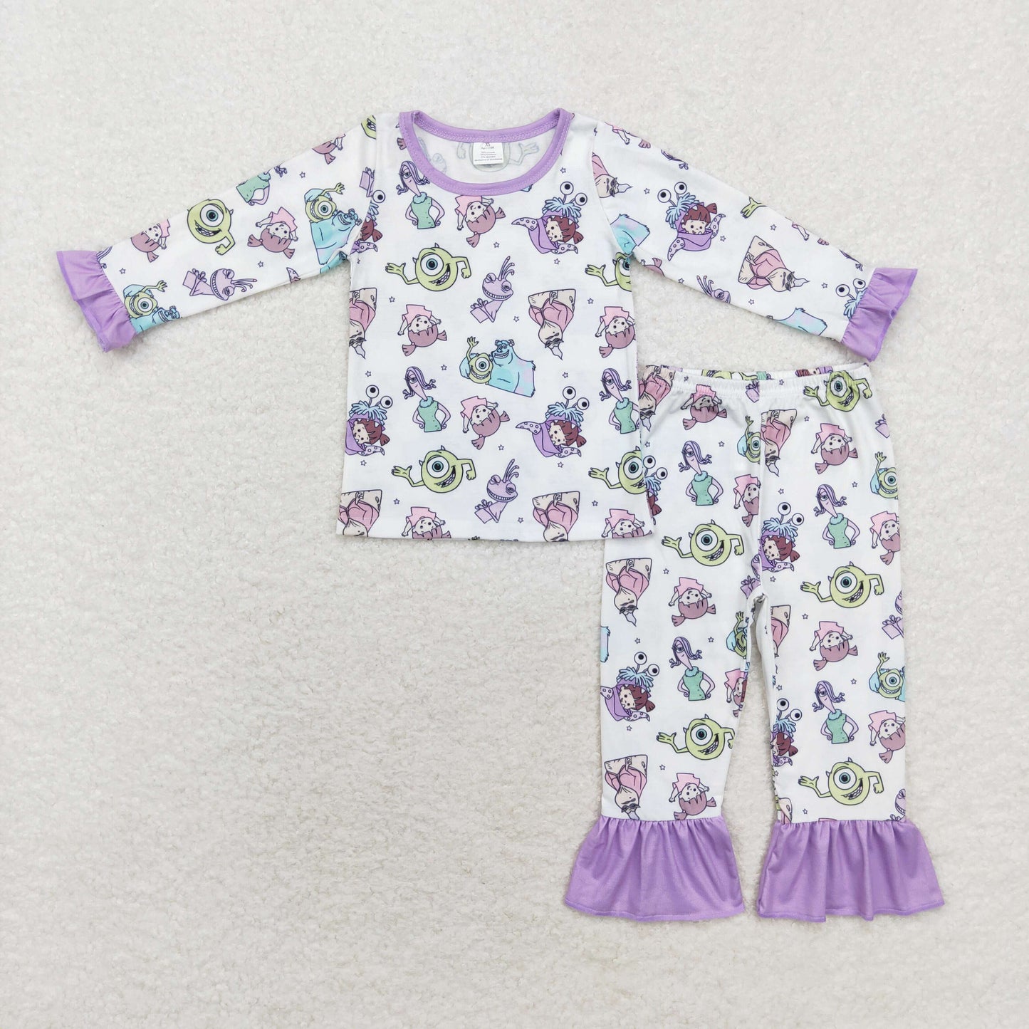 RTS NO MOQ(In Stock) GLP1424 Modal Monsters University purple lace white long-sleeved trousers pajama set