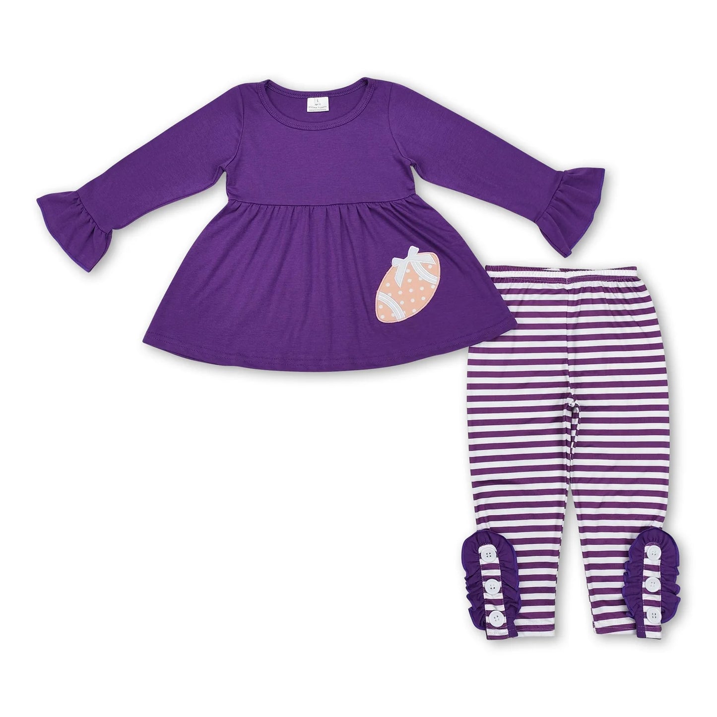 RTS NO MOQ Sibling milk silk Baby Girls Cute Football Team Striped Tunic Legging Clothes Set